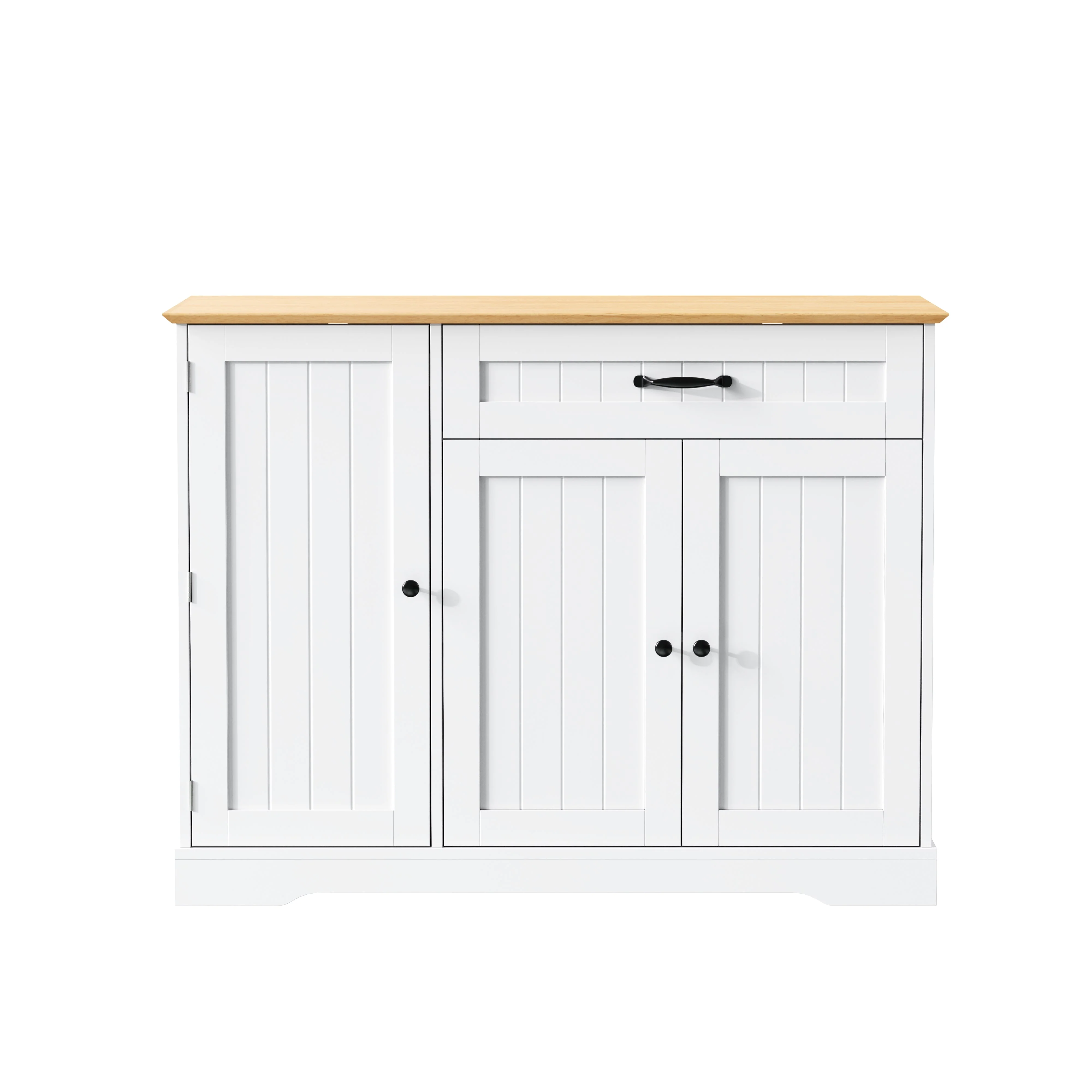 Sideboard 3 Doors 1 Drawer Storage Cabinet - White/Natural - Image 10