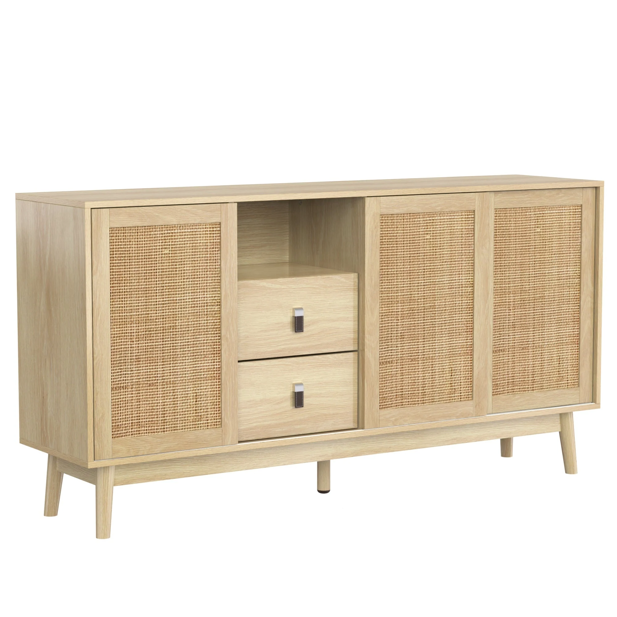 Sideboard 3 Sliding Doors 2 Drawers 155x38x80cm Genuine Rattan - Image 3