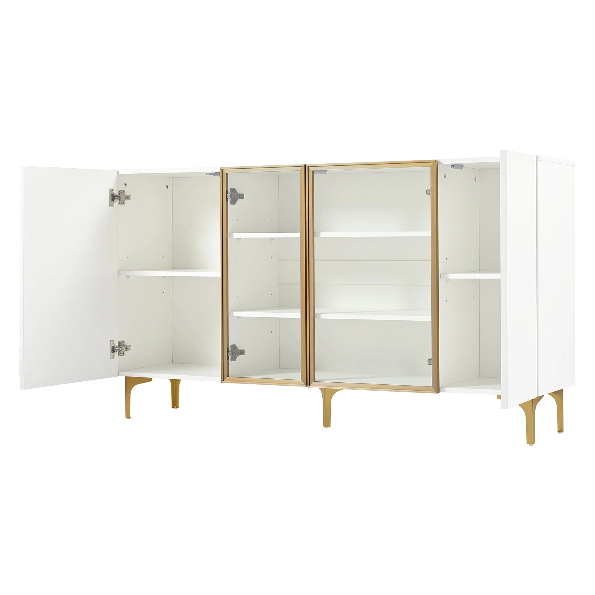 Sideboard, 4-Door with Glass & Metal, Handleless, White - Image 9