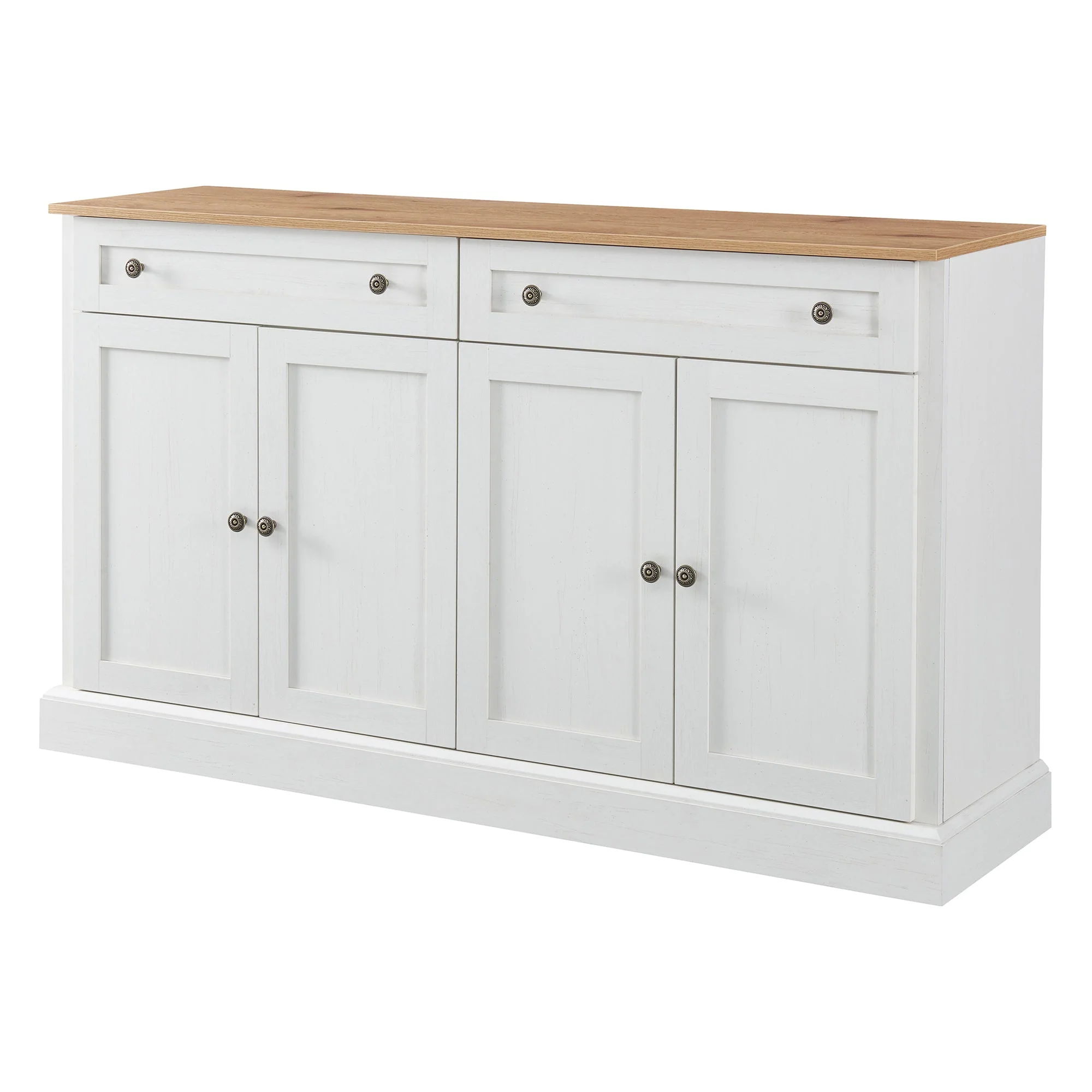 Sideboard, 4 Doors 2 Drawers, Modern Buffet, Antique White + Natural Wood - Image 10