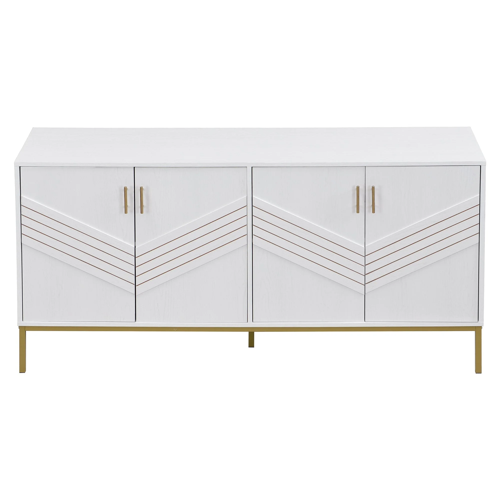 Sideboard, 4 Doors, Large Capacity, Height-Adjustable, White & Gold MDF - Image 10