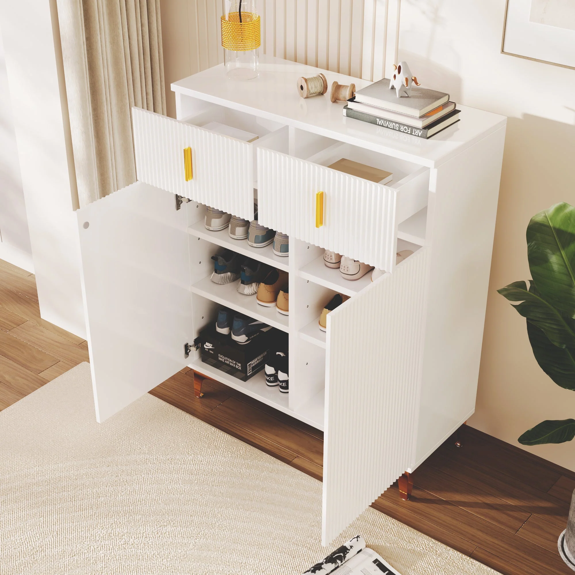 Sideboard, Adjustable Shelves with Drawers, White - Image 4