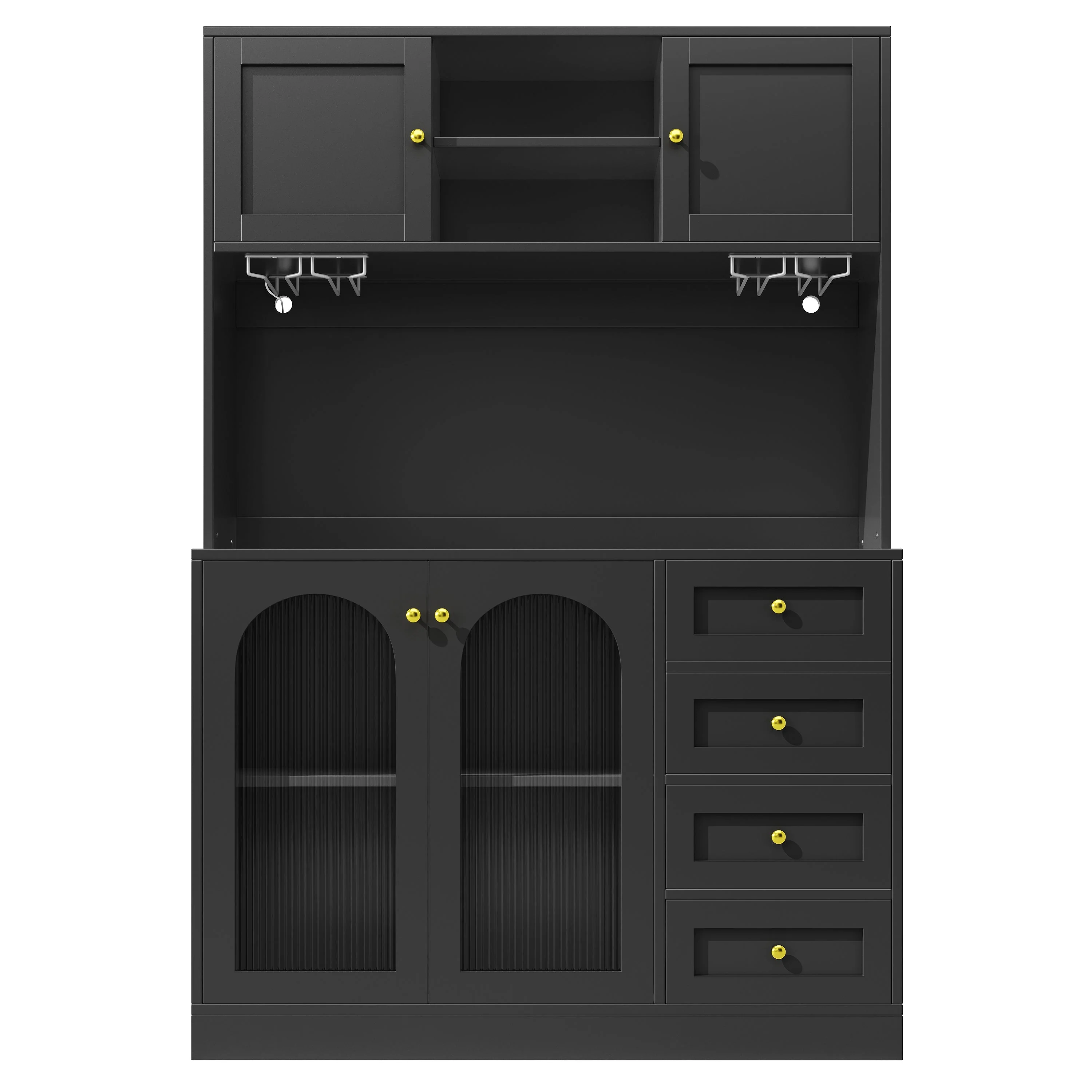 Sideboard Buffet Cabinet with 4 Doors, LED Light and Drink Holders, Black and White - Image 9