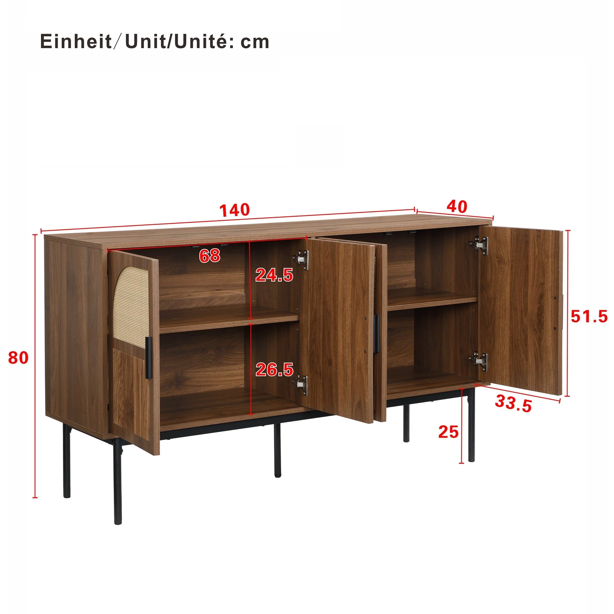 Sideboard Cabinet Buffet Storage Set Modern 140x40x80cm - Image 4