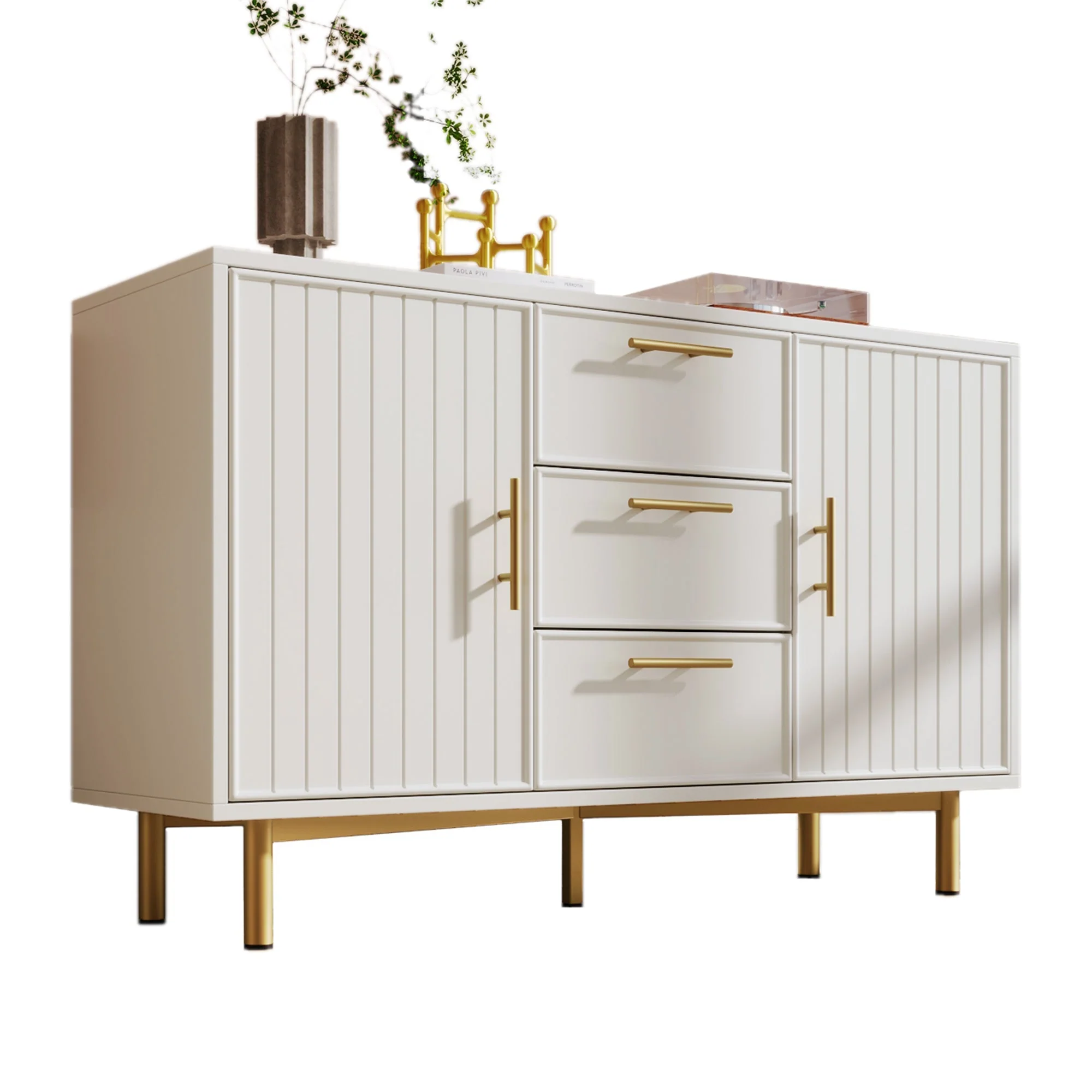 Sideboard Cabinet for Living Room, Chest of Drawers with 2 Doors & 3 Drawers, Adjustable Shelf, White - Image 5