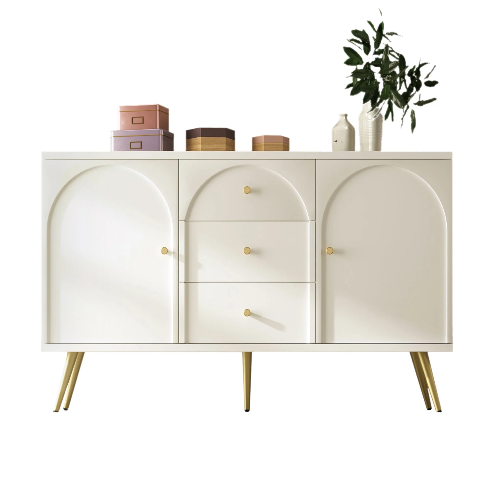 Sideboard Cabinet for Living Room with 2 Doors, 3 Drawers, and Adjustable Shelf, Cream White - Image 5