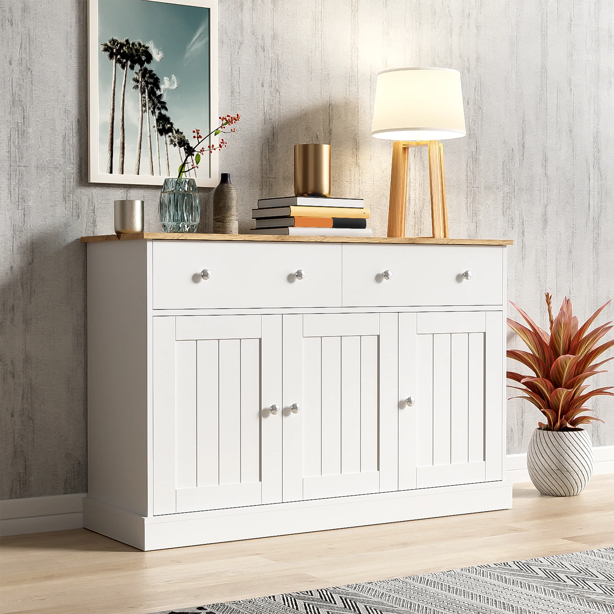 Sideboard, Engraved Texture Living Room Cabinet - Image 10