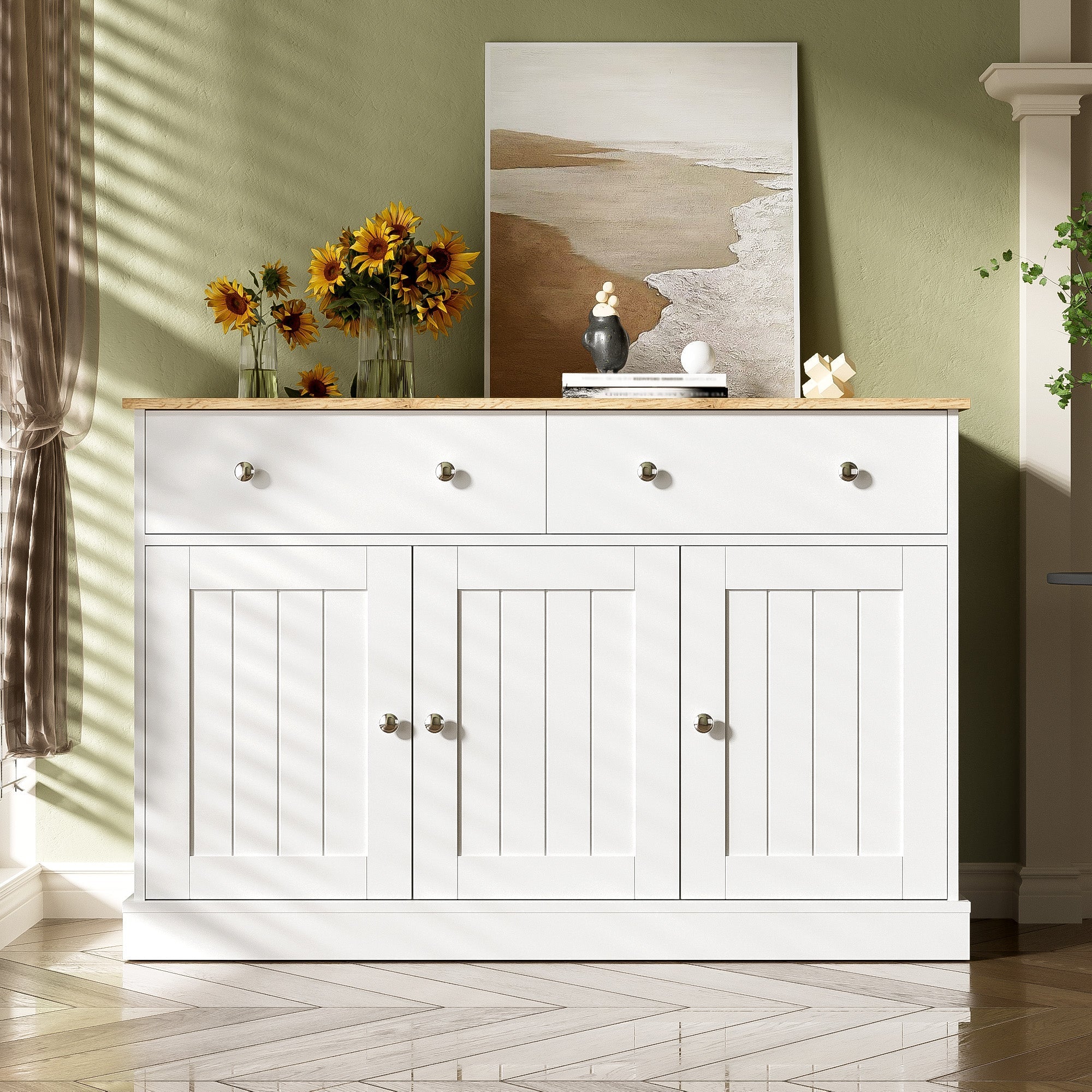 Sideboard, Engraved Texture Living Room Cabinet - Image 3