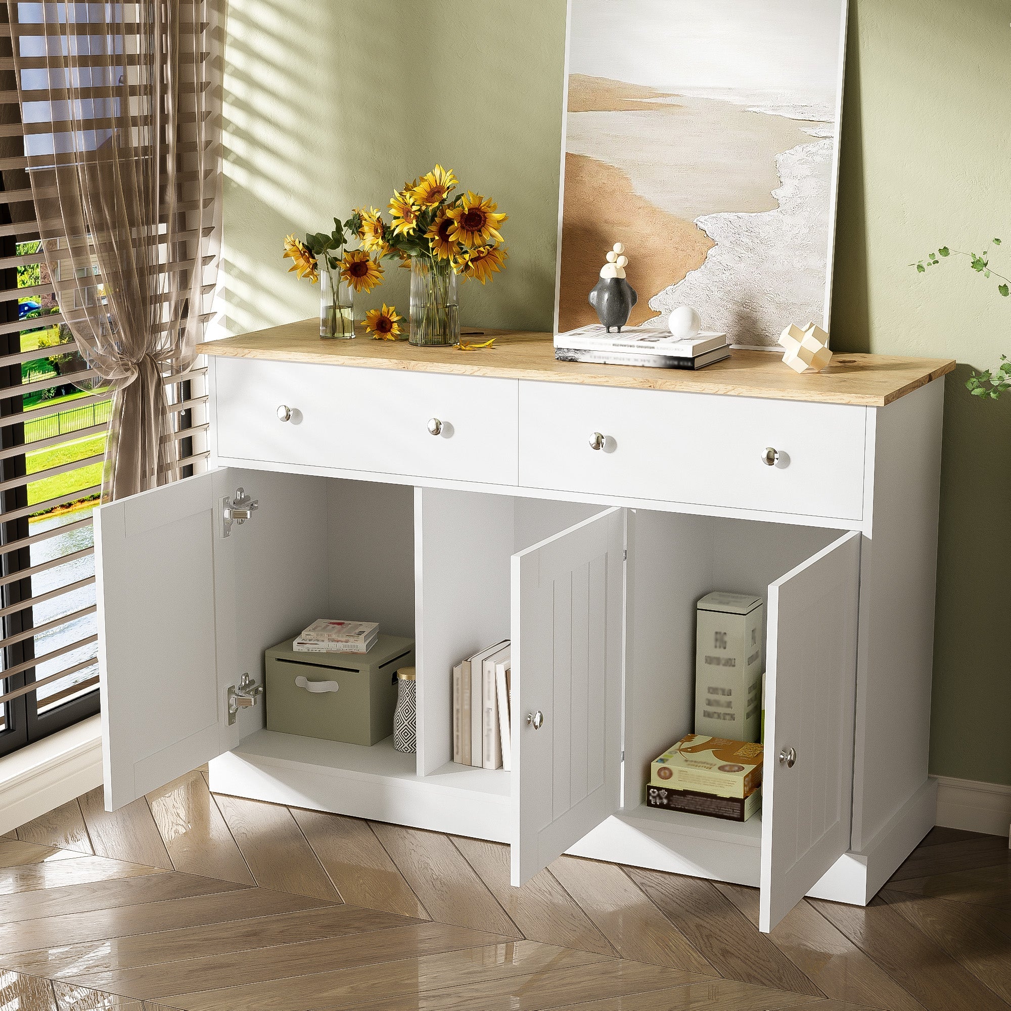 Sideboard, Engraved Texture Living Room Cabinet - Image 5