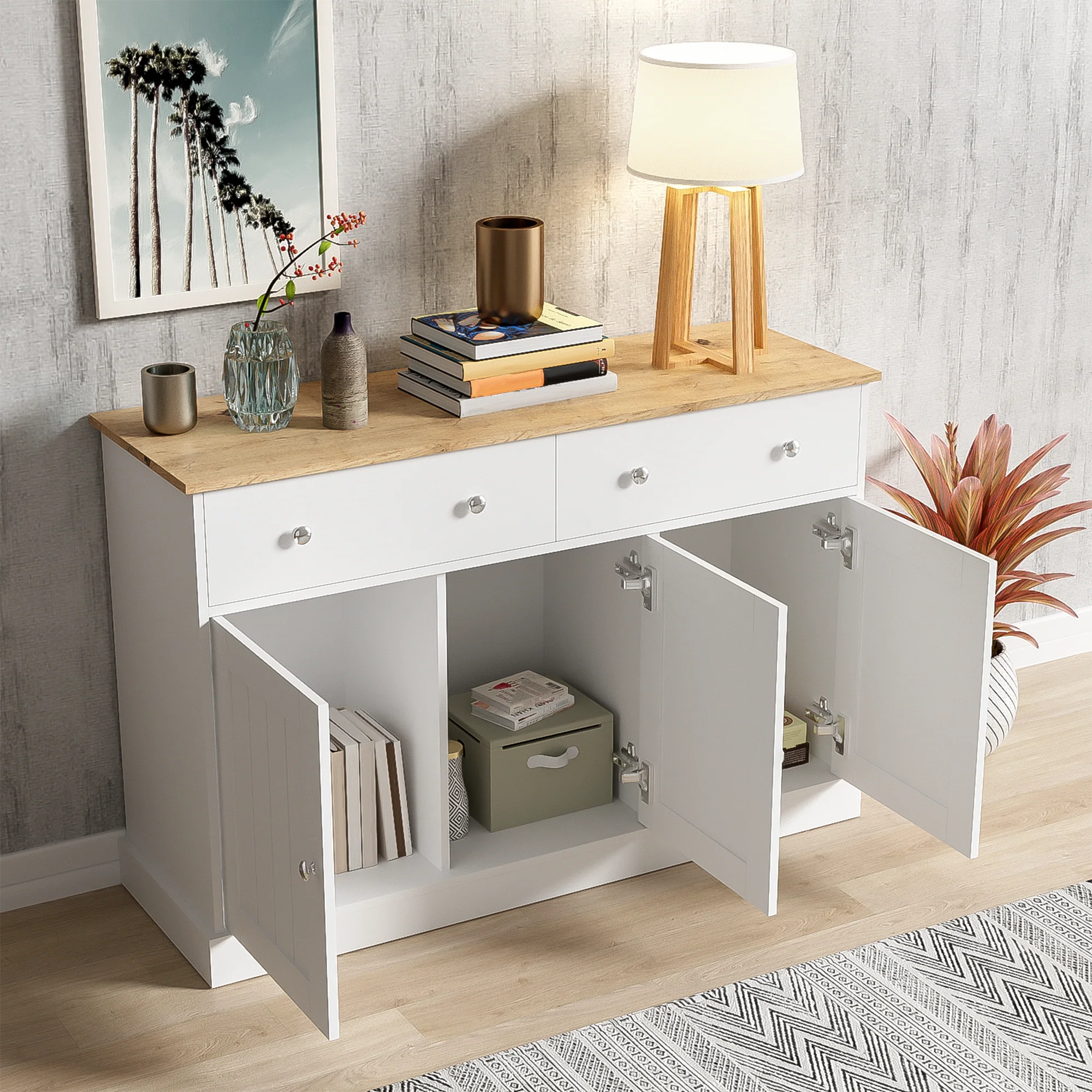 Sideboard, Engraved Texture Living Room Cabinet - Image 7