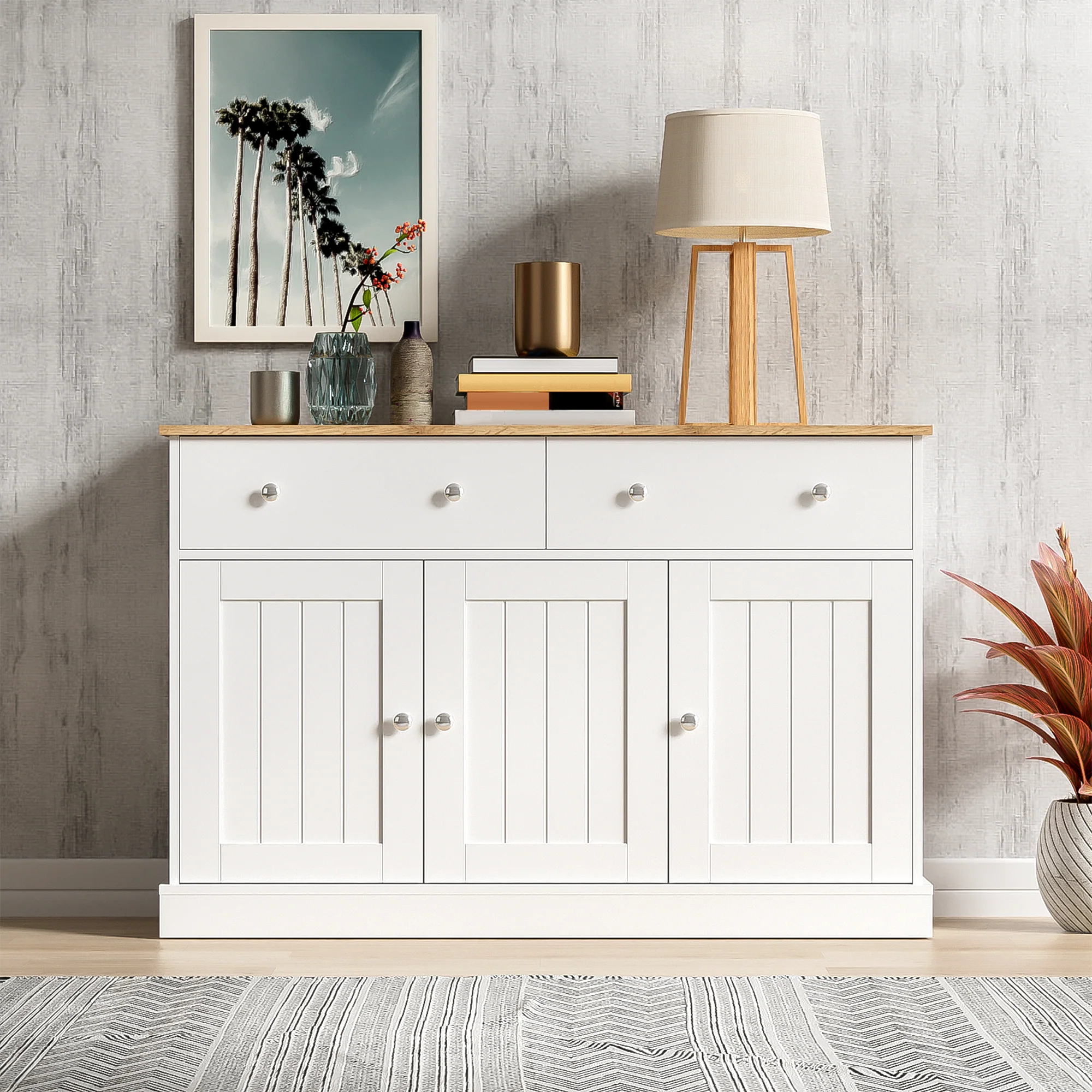 Sideboard, Engraved Texture Living Room Cabinet - Image 9