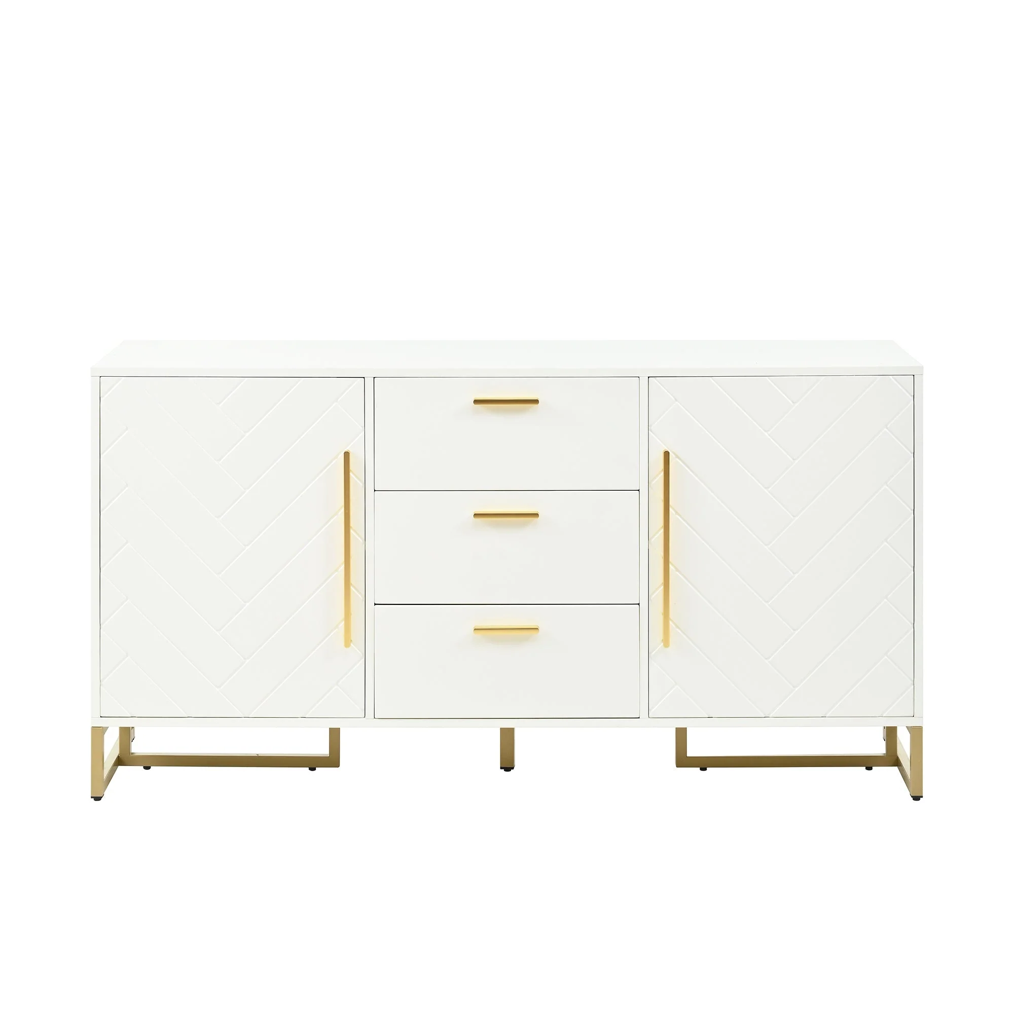 Sideboard Herringbone Pattern 2 Doors 3 Drawers - White - Image 10