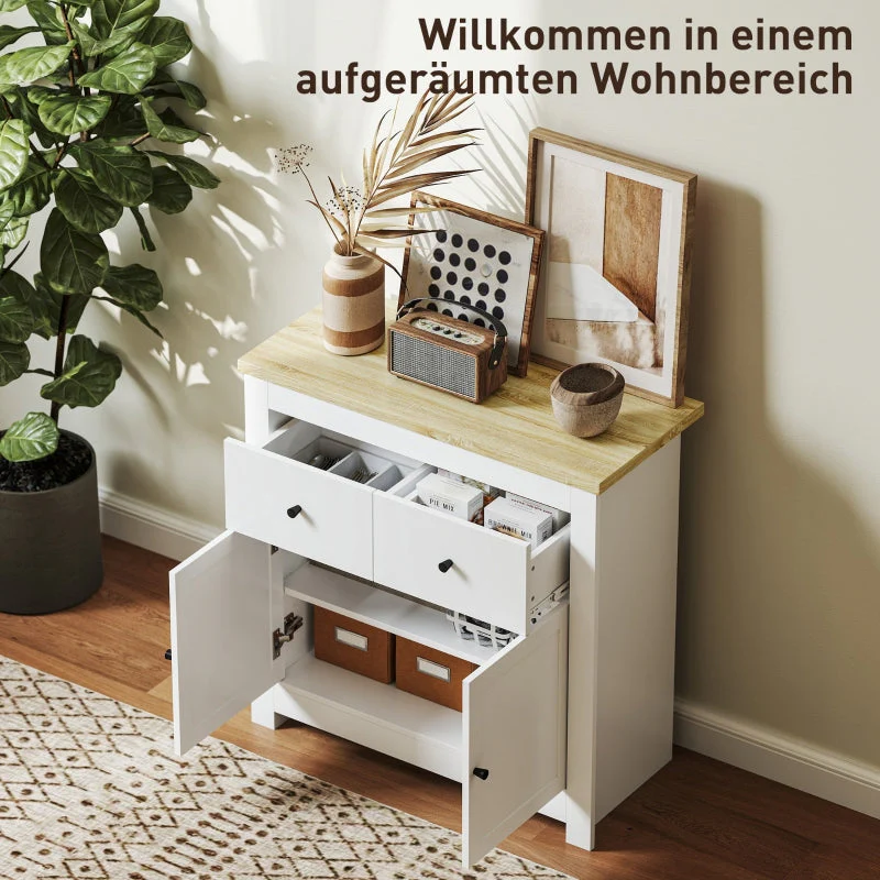 Sideboard Kitchen Cabinet, 2 Drawers, Soft-Close, Adjustable Shelf, White - Image 4