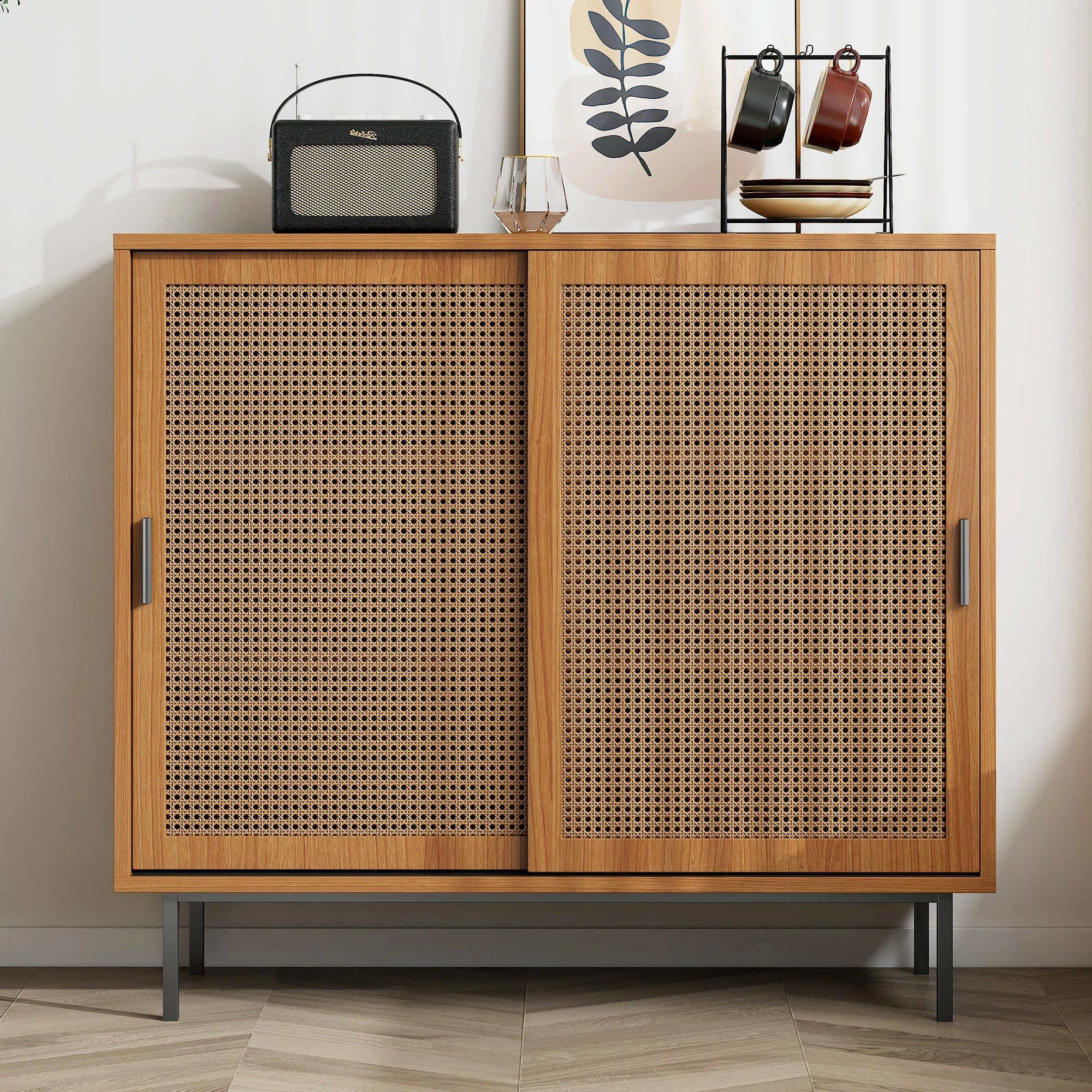 Sideboard kitchen cabinet, chest of drawers with 2 sliding doors and adjustable shelf - Image 5