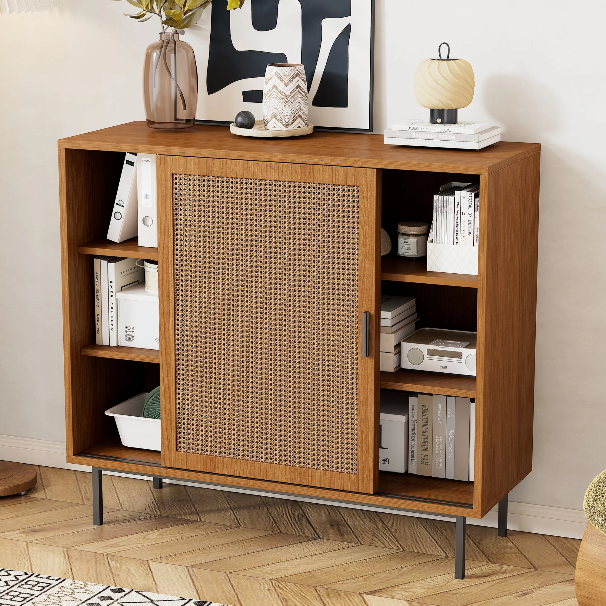 Sideboard kitchen cabinet, chest of drawers with 2 sliding doors and adjustable shelf - Image 6