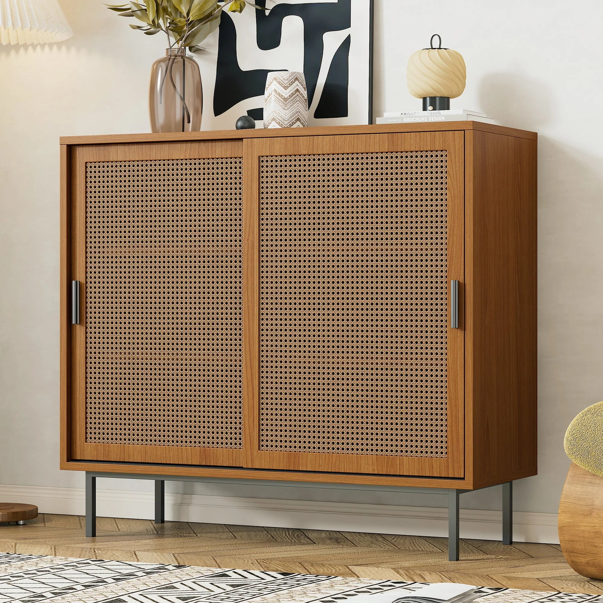 Sideboard kitchen cabinet, chest of drawers with 2 sliding doors and adjustable shelf - Image 7