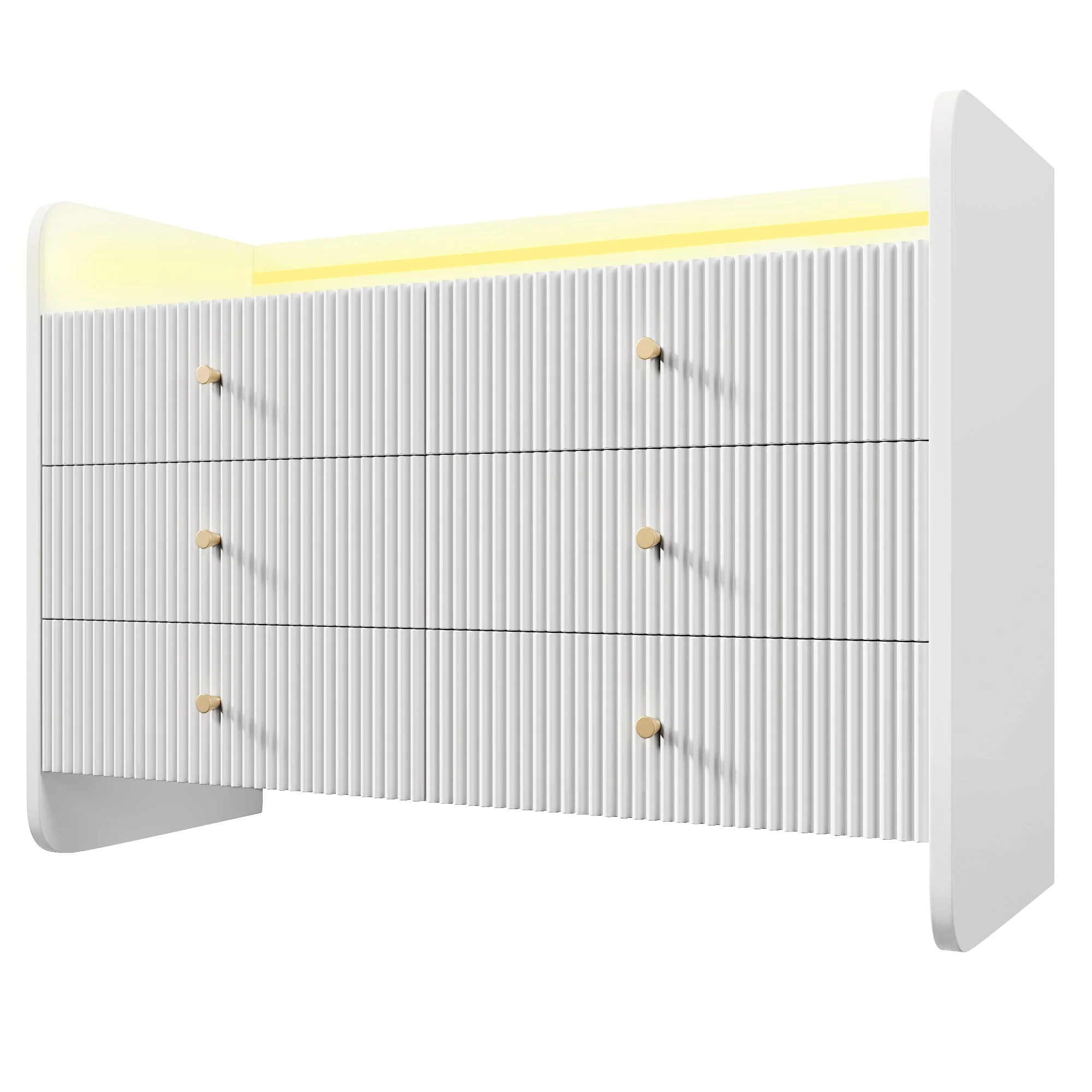 Sideboard, LED Lighting, 6 Drawers, Wave-Shaped Groove, White - Image 8