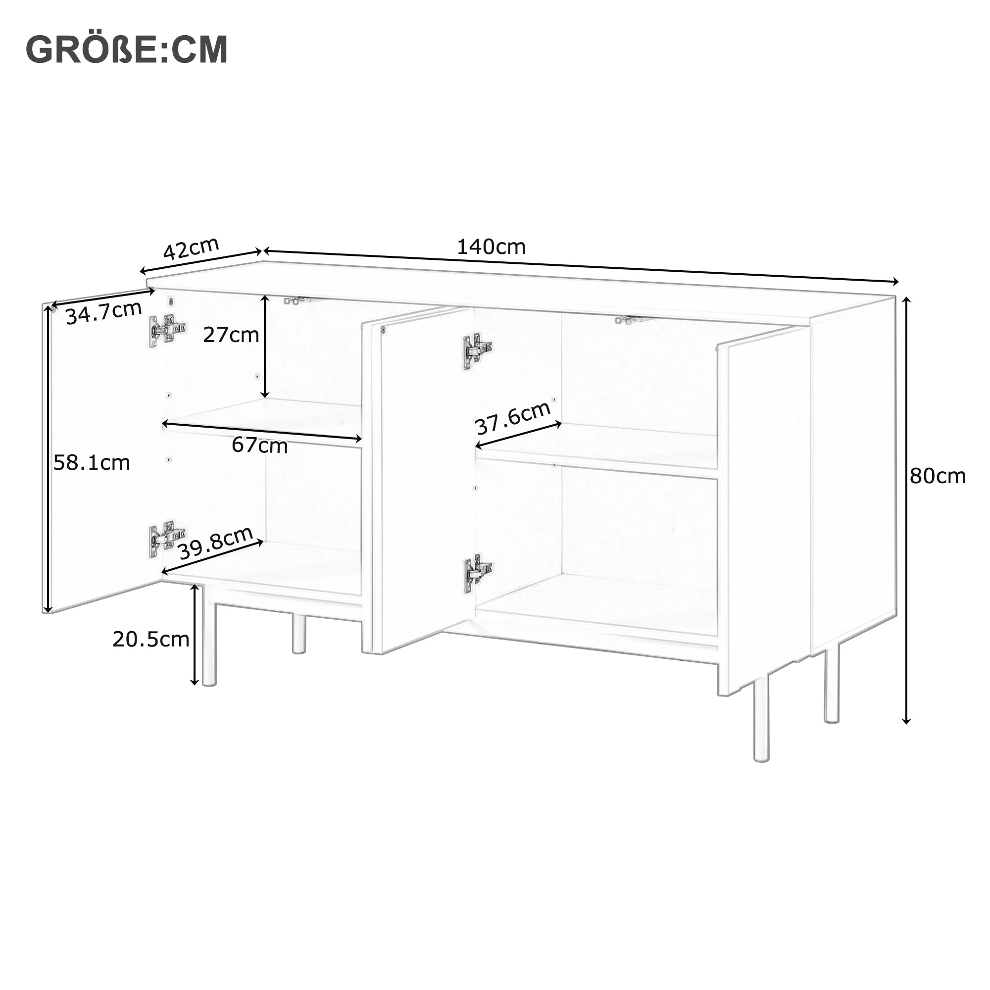 Sideboard, Minimalist Arched Pattern 4-Door, Pure White - Image 5
