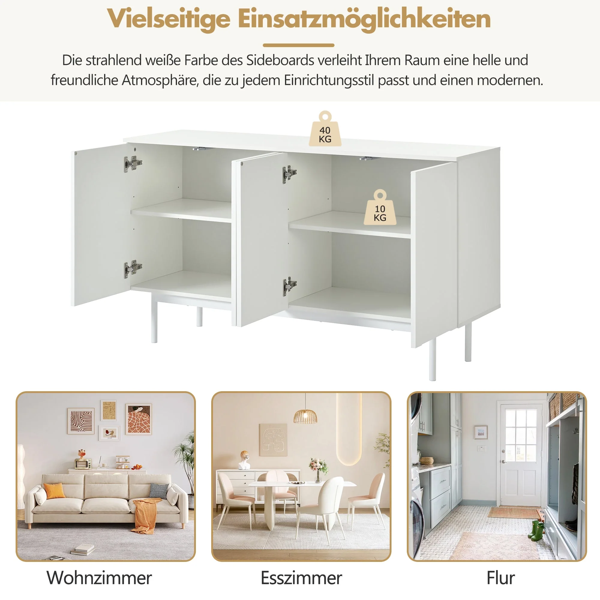 Sideboard, Minimalist Arched Pattern 4-Door, Pure White - Image 9