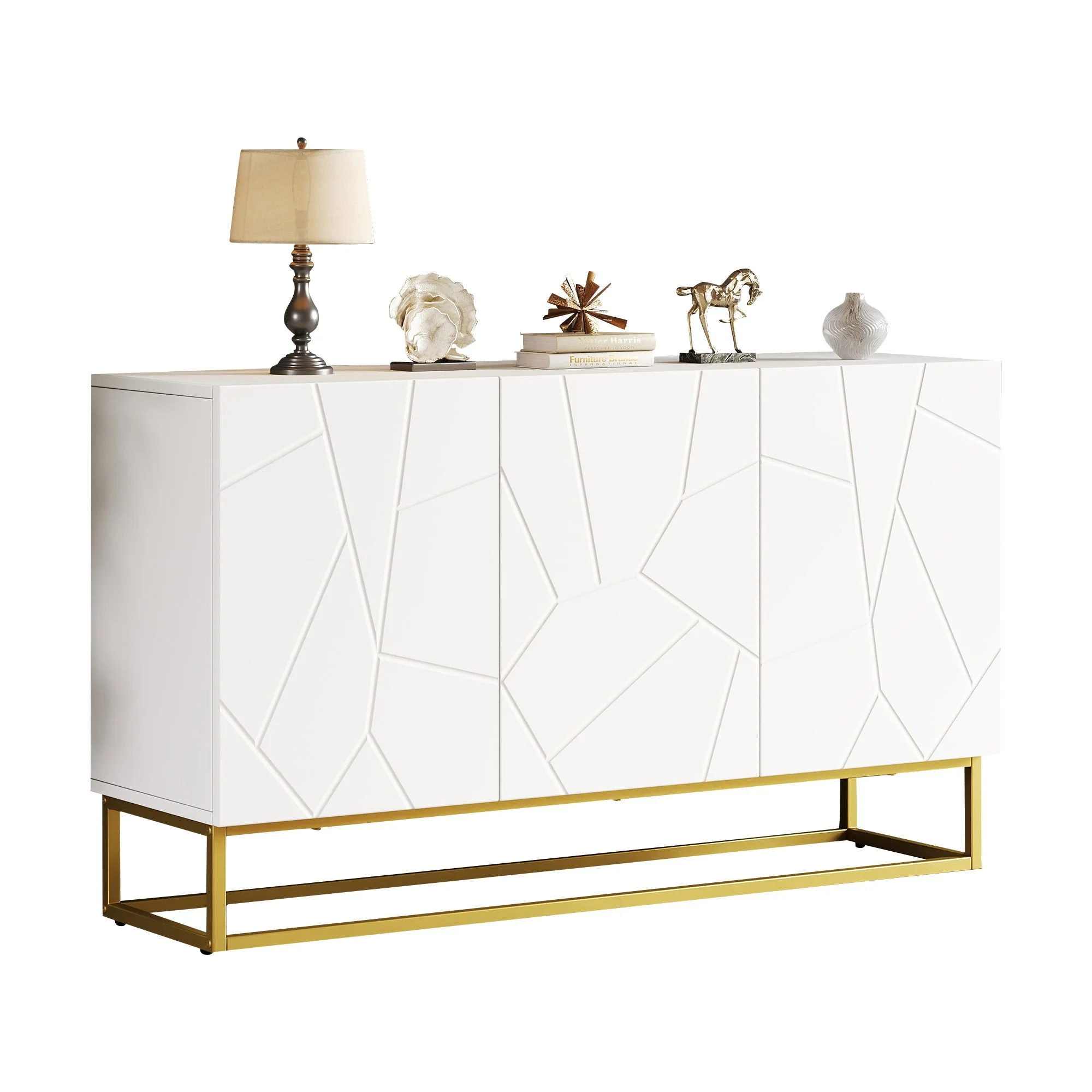 Sideboard, Modern Buffet Cabinet with 4 Compartments, 130 cm Wide, High-Gloss - Image 4
