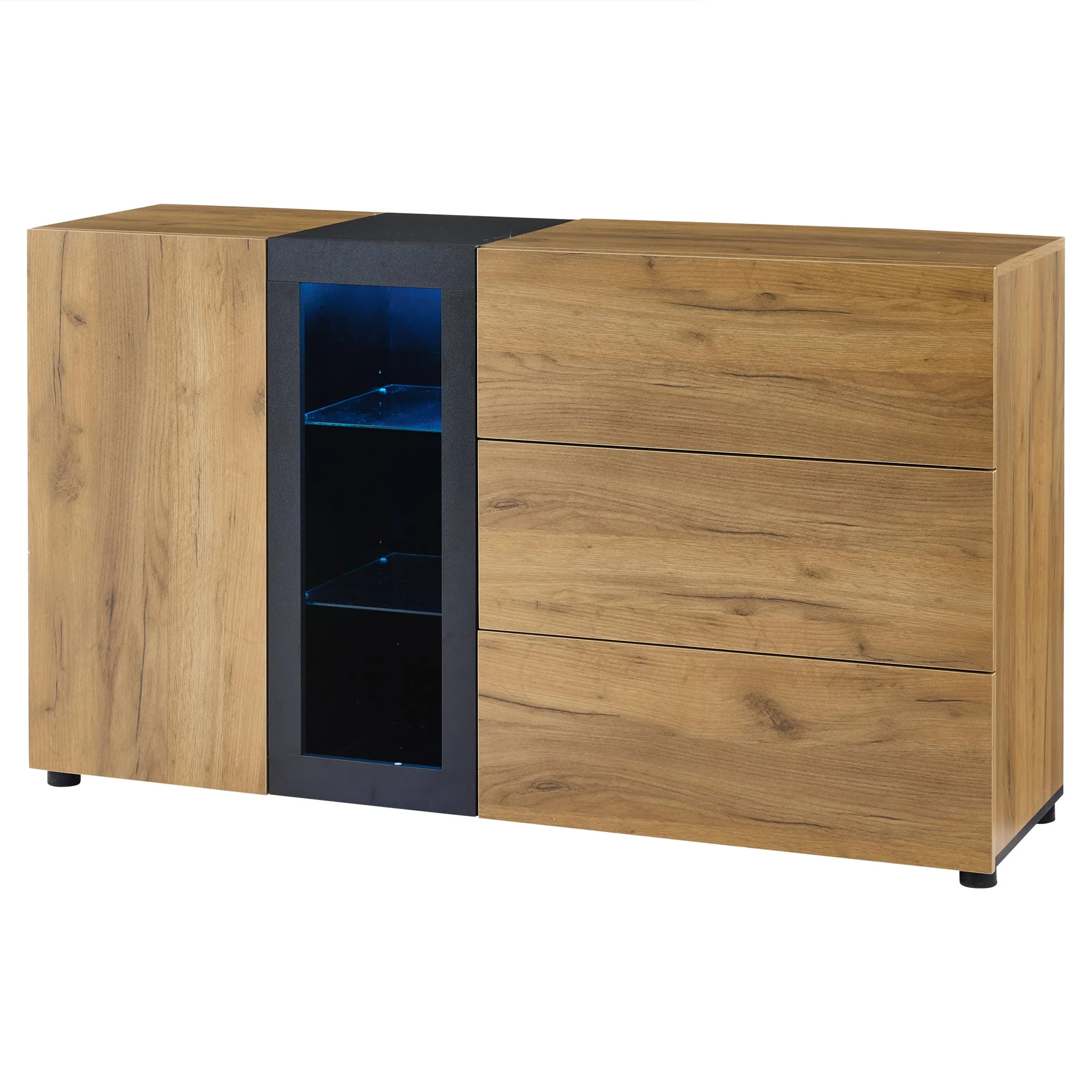 Sideboard Modern Buffet Storage Console Cabinet 3 Drawers Glass 140 cm - Image 3