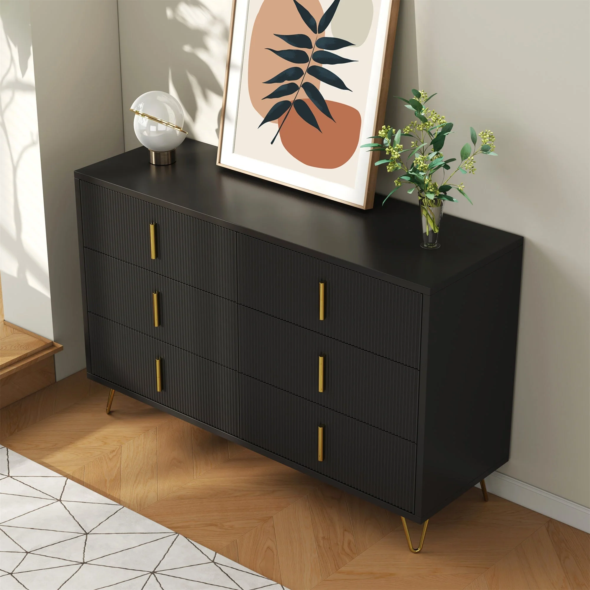 Sideboard, Modern Chest of Drawers, Golden Handles - Image 5