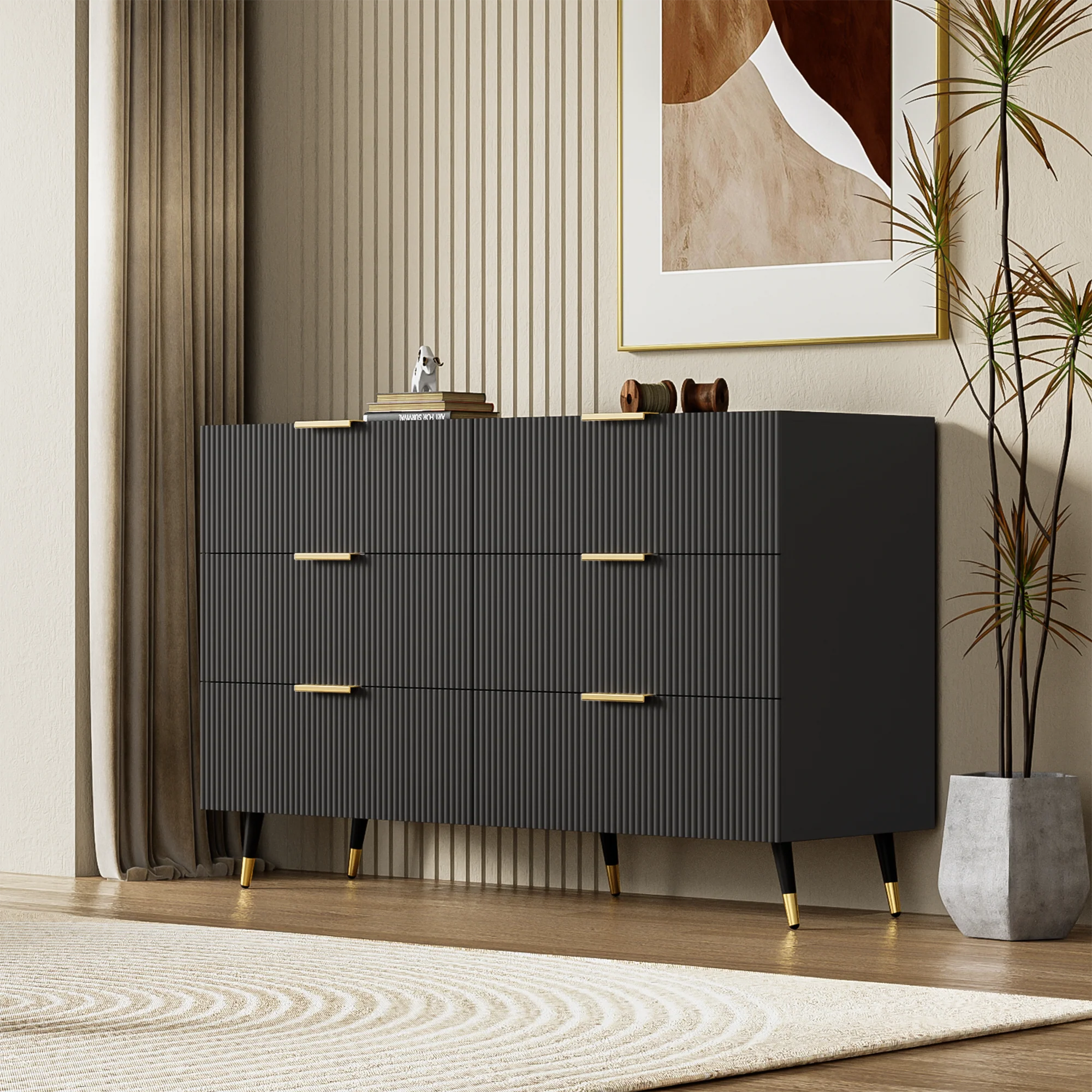 Sideboard, Modern Design Chest of Drawers, Black and Gold - Image 5