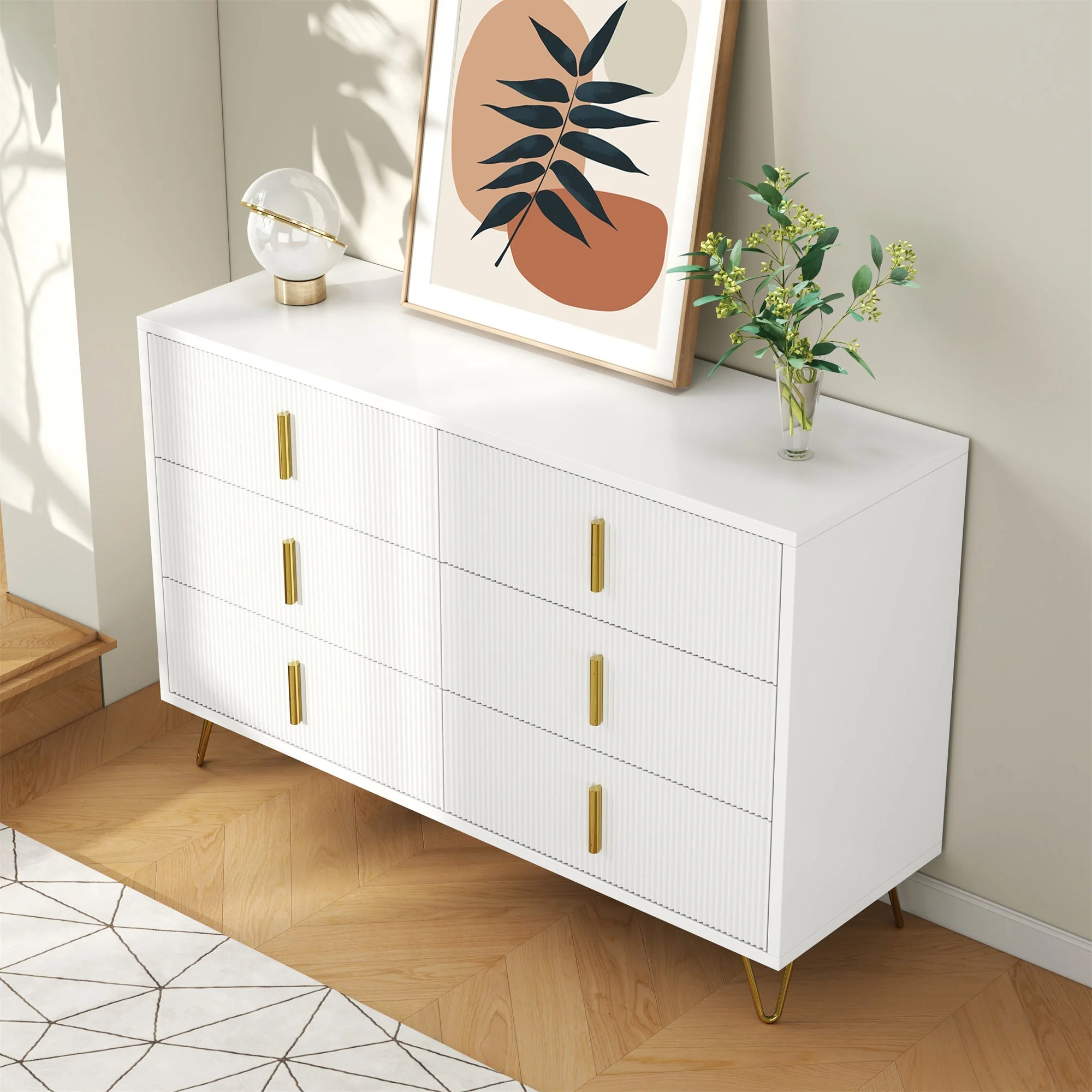 Sideboard Modern Design, Chest of Drawers Storage, Gold Handles - Image 8