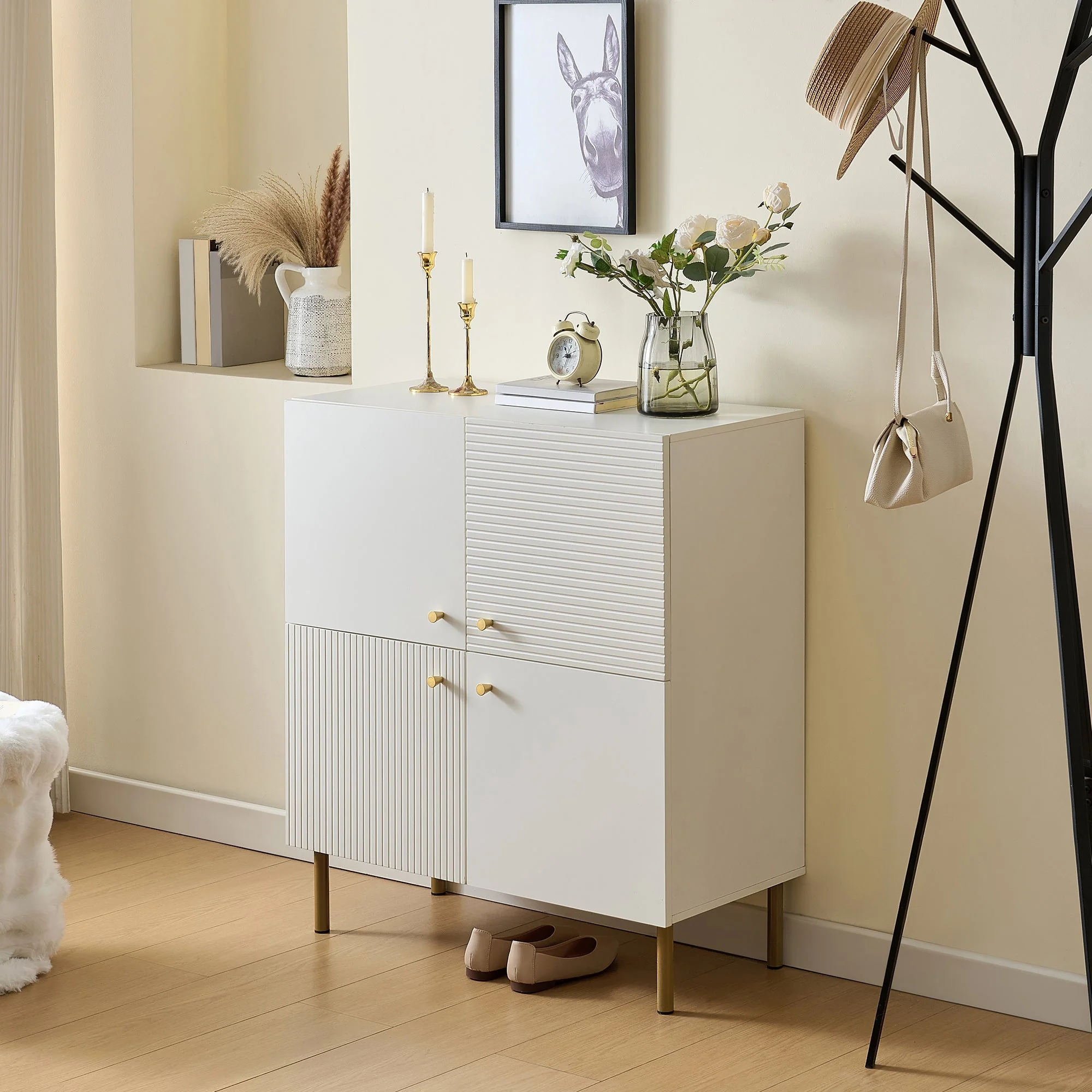 Sideboard, Modern MDF with Zinc Alloy Handles & Steel Legs, White - Image 2