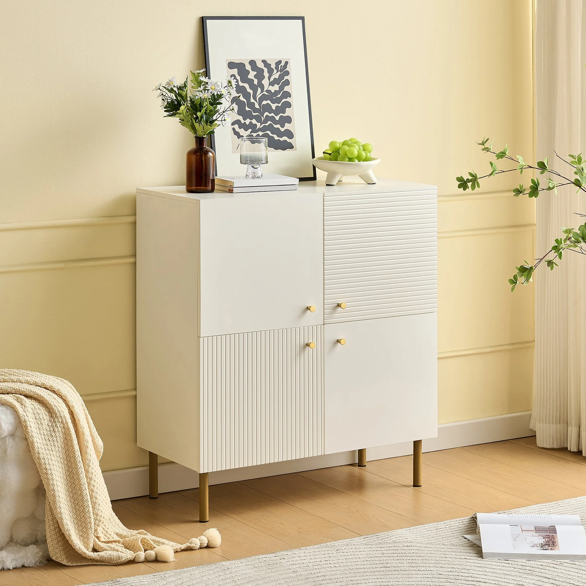 Sideboard, Modern MDF with Zinc Alloy Handles & Steel Legs, White - Image 7