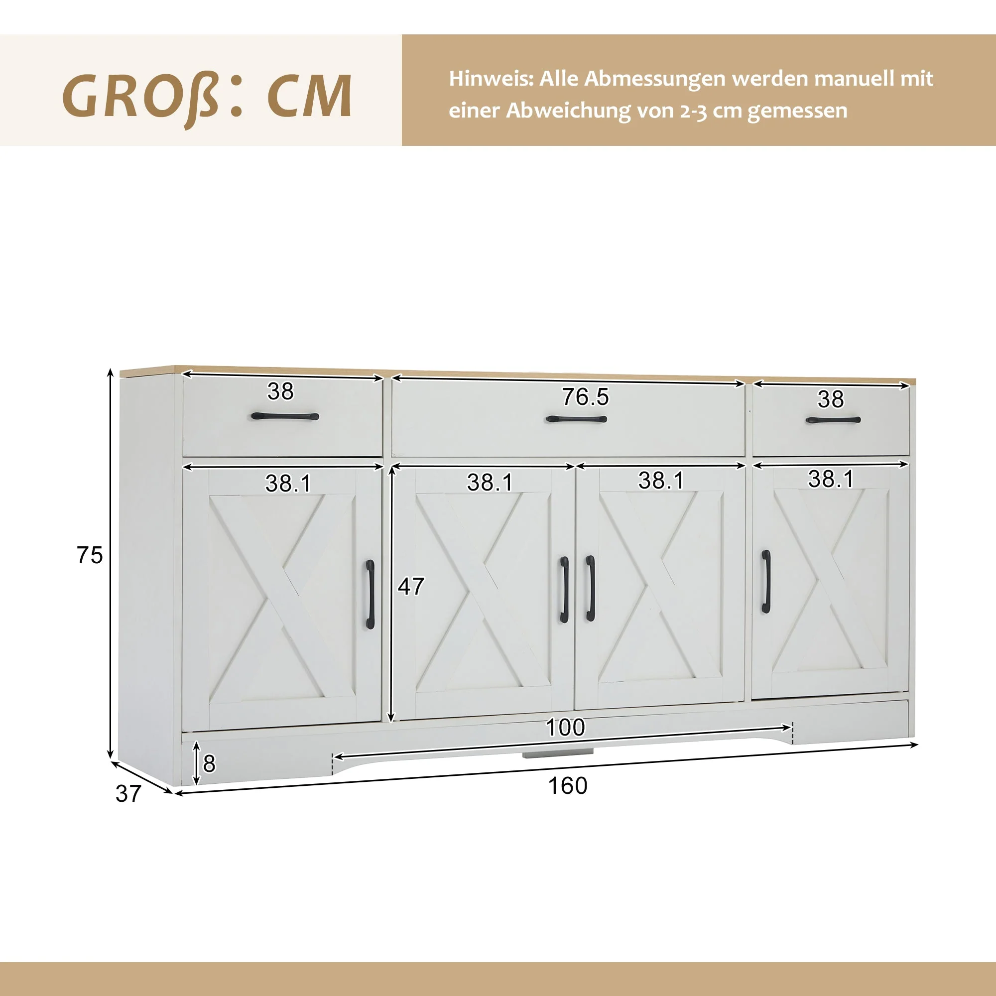 Sideboard Multifunctional Wooden Cabinet, White - Image 4