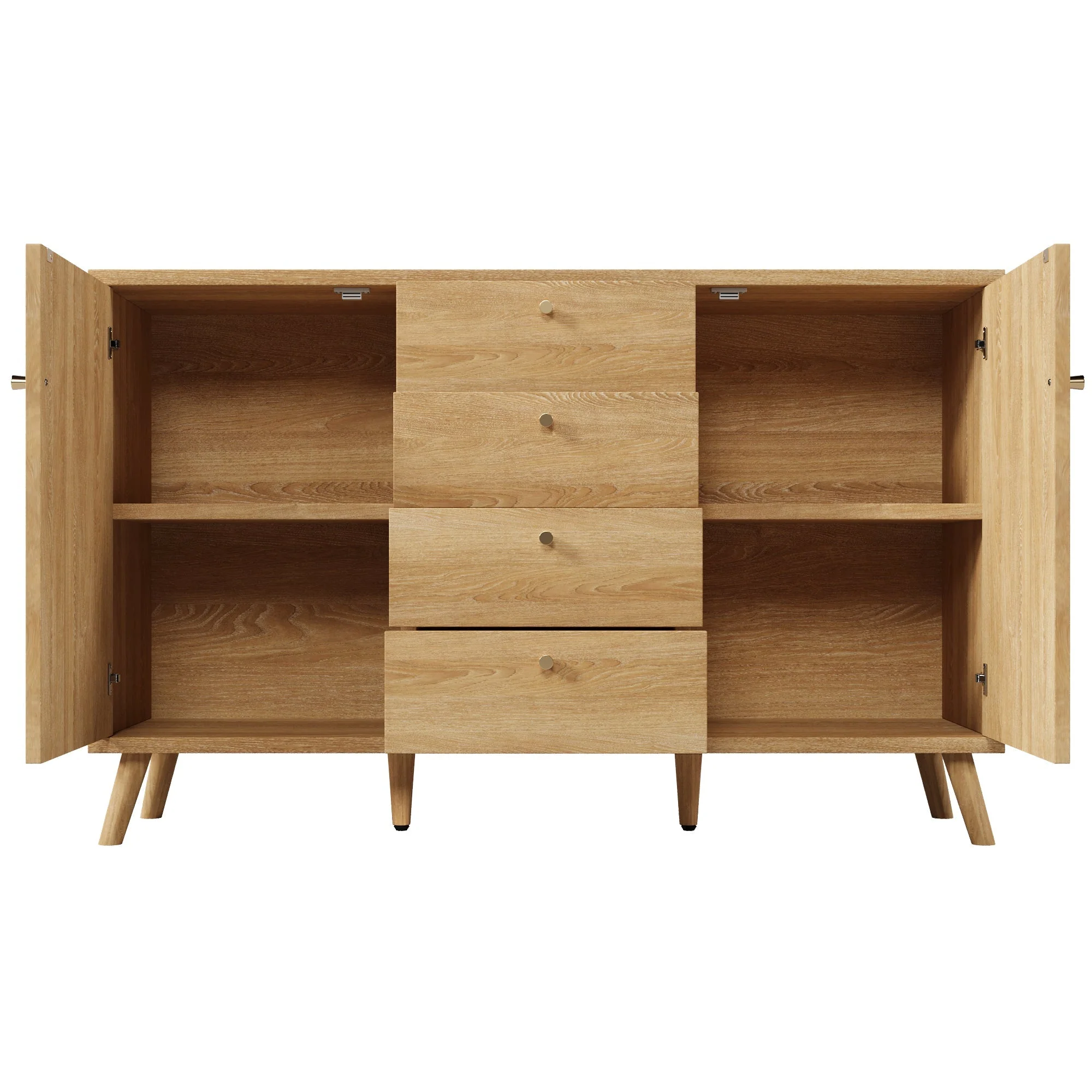 Sideboard Rattan Look Storage Cabinet 4 Drawers 2 Doors - Light Oak - Image 5