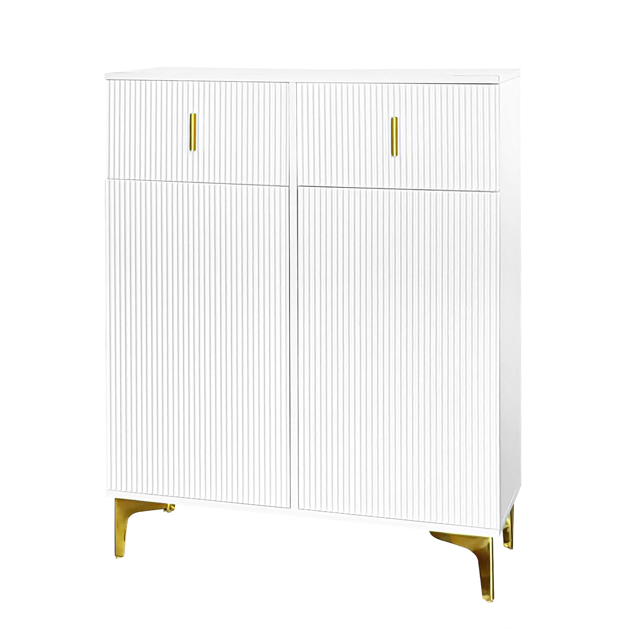 Sideboard/Shoe Cabinet with Structural Panels, Adjustable Shelves, Gold-Plated Decorations, and Drawers - Image 5