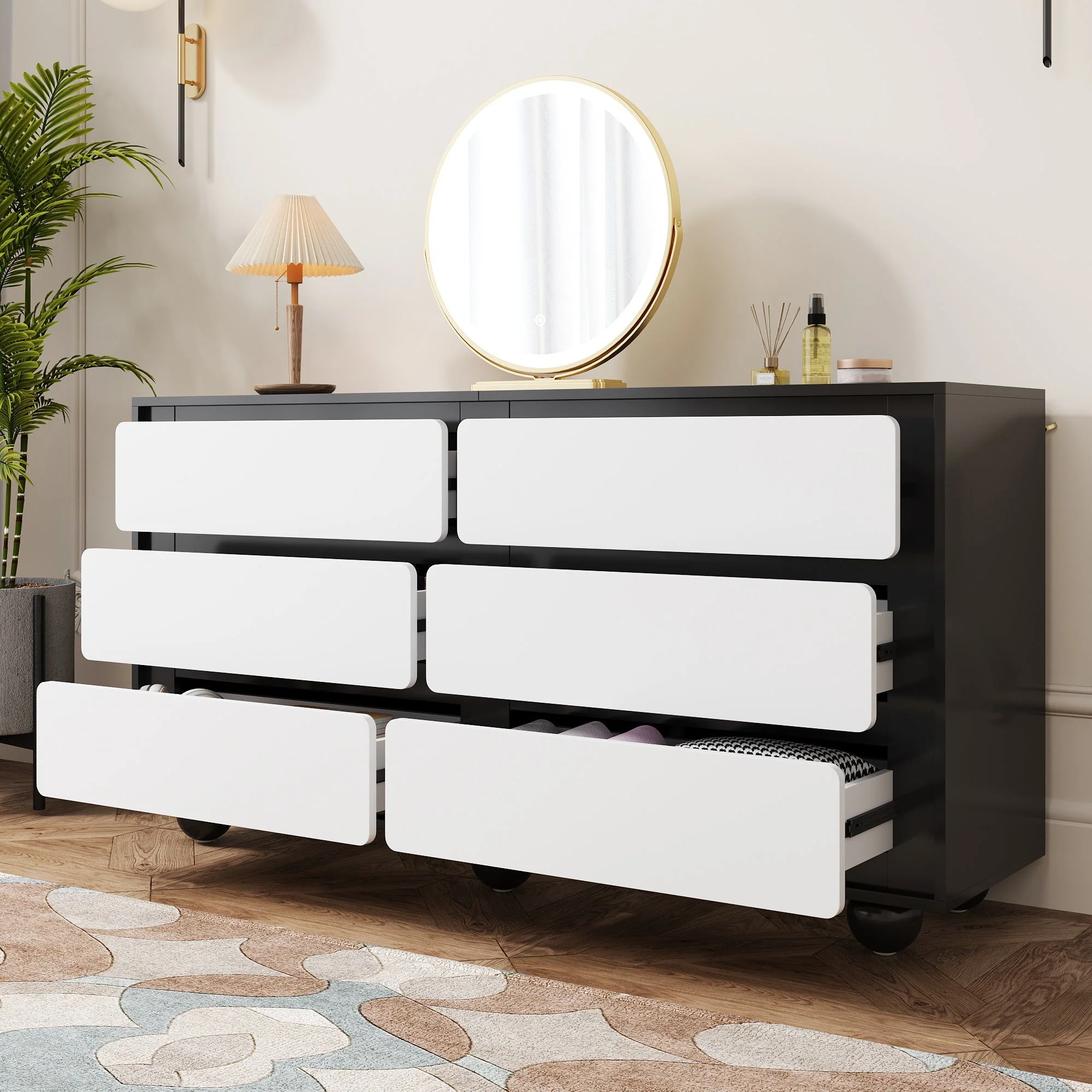 Sideboard, Six-Drawer Chest & Dressing Table, Modern, Black & White - Image 10