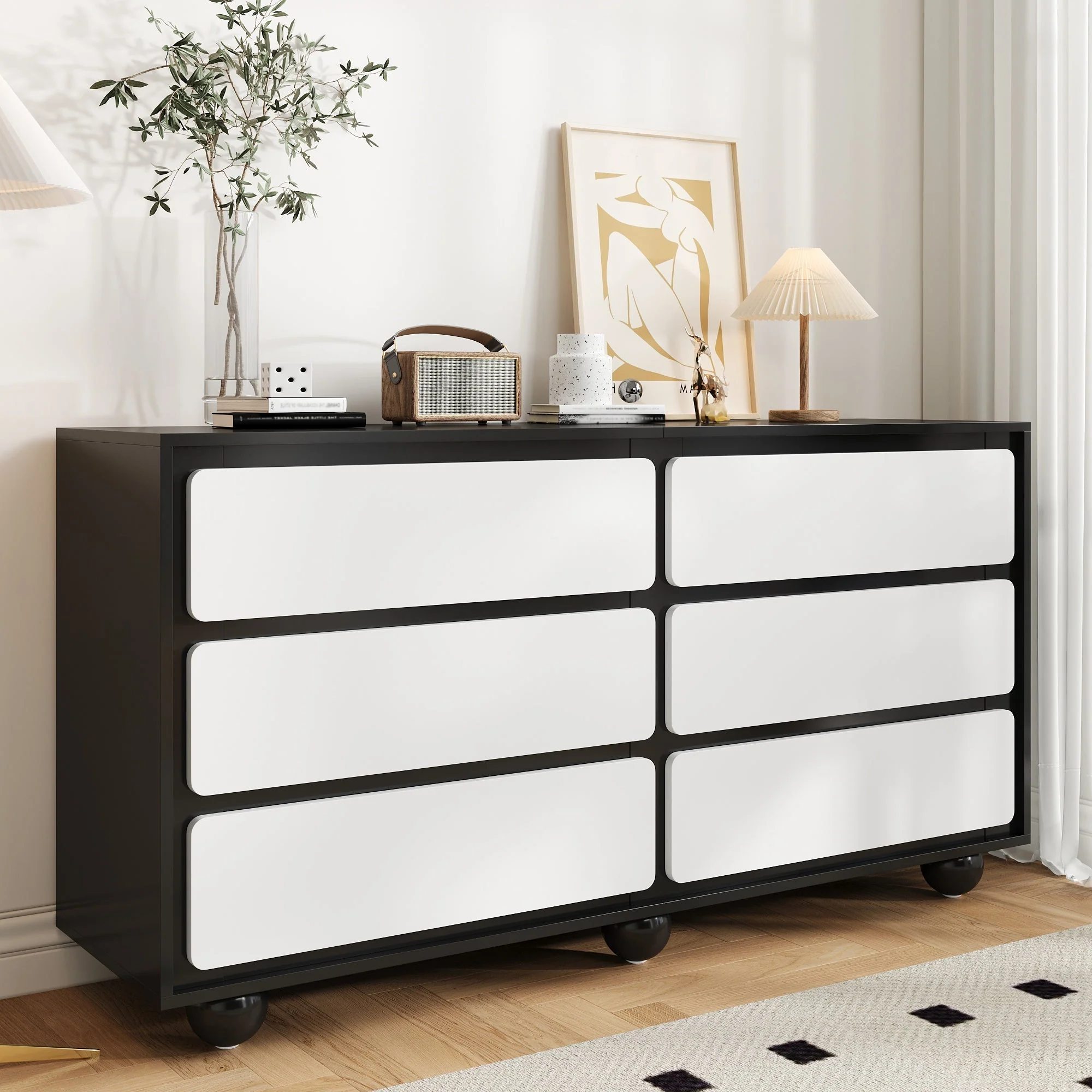 Sideboard, Six-Drawer Chest & Dressing Table, Modern, Black & White - Image 4