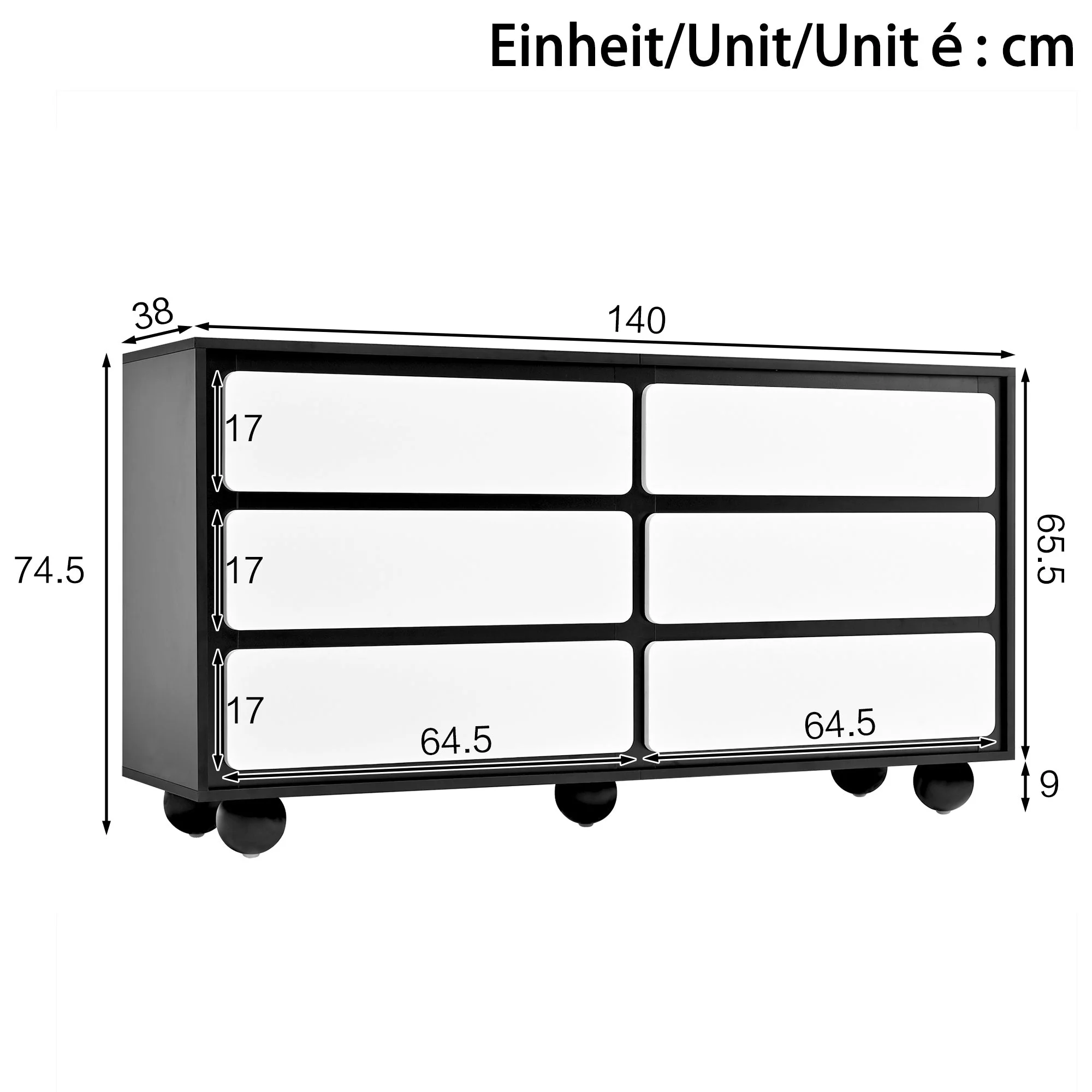 Sideboard, Six-Drawer Chest & Dressing Table, Modern, Black & White - Image 7