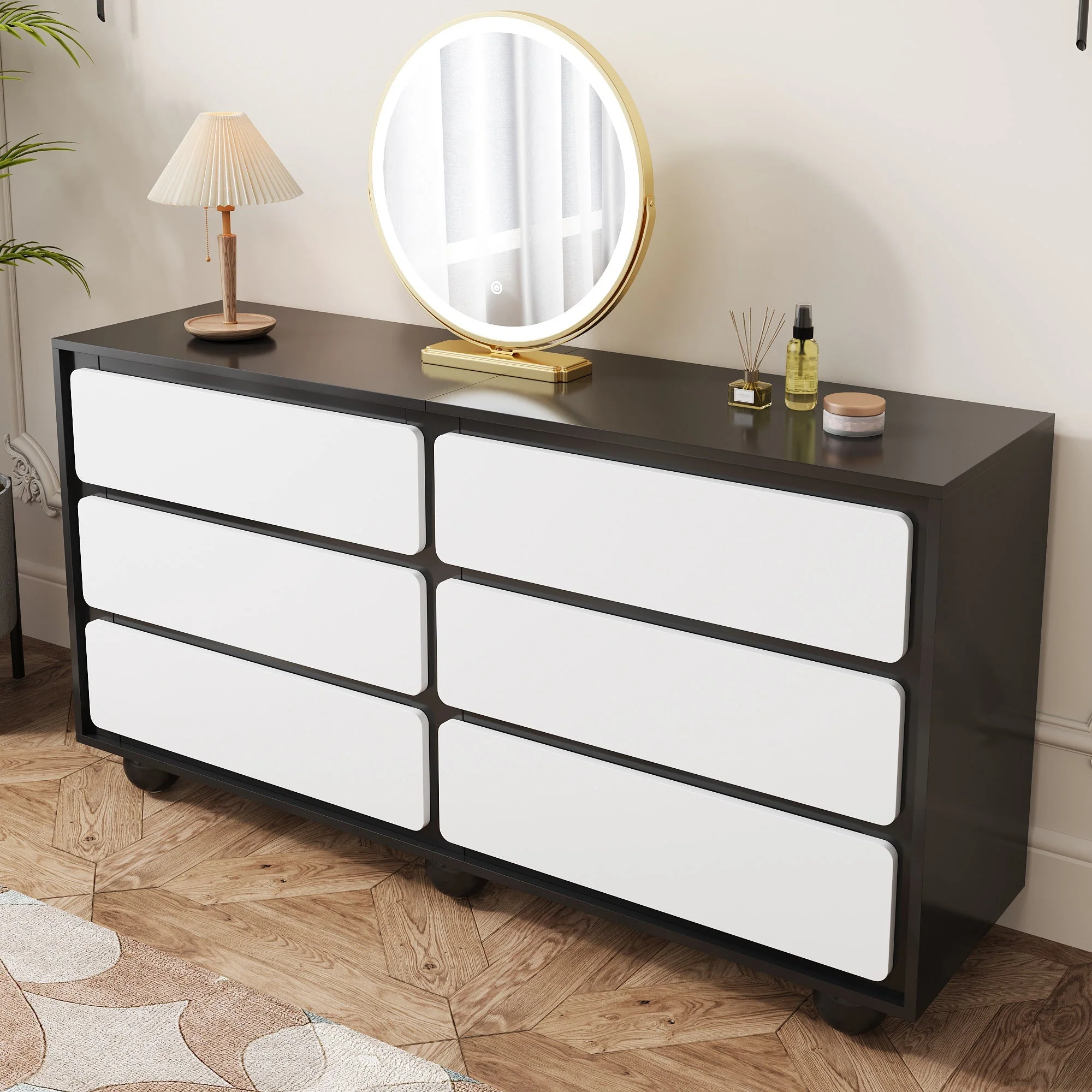 Sideboard, Six-Drawer Chest & Dressing Table, Modern, Black & White - Image 9