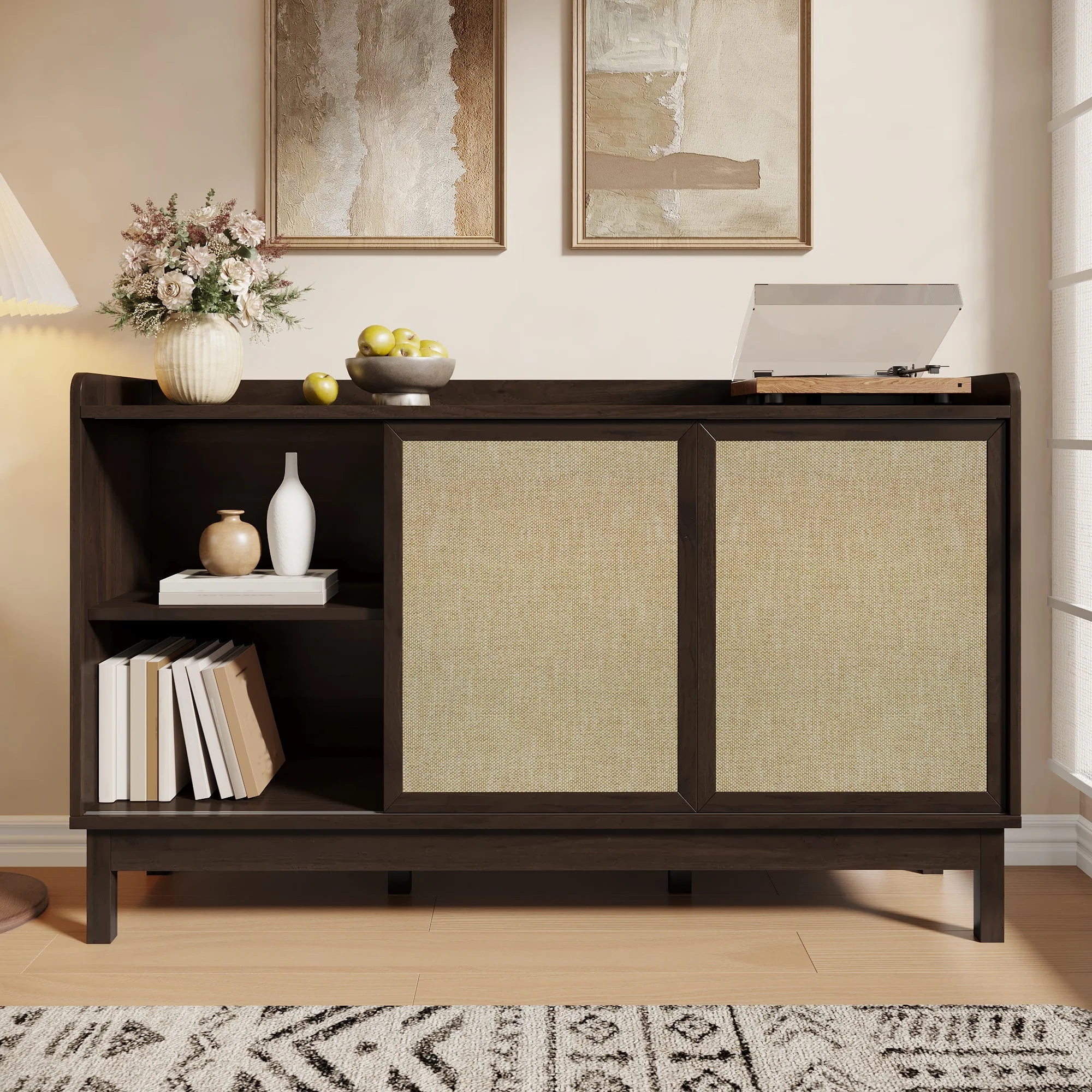 Sideboard Sliding Doors Double Drawers Multifunctional Storage - Image 9