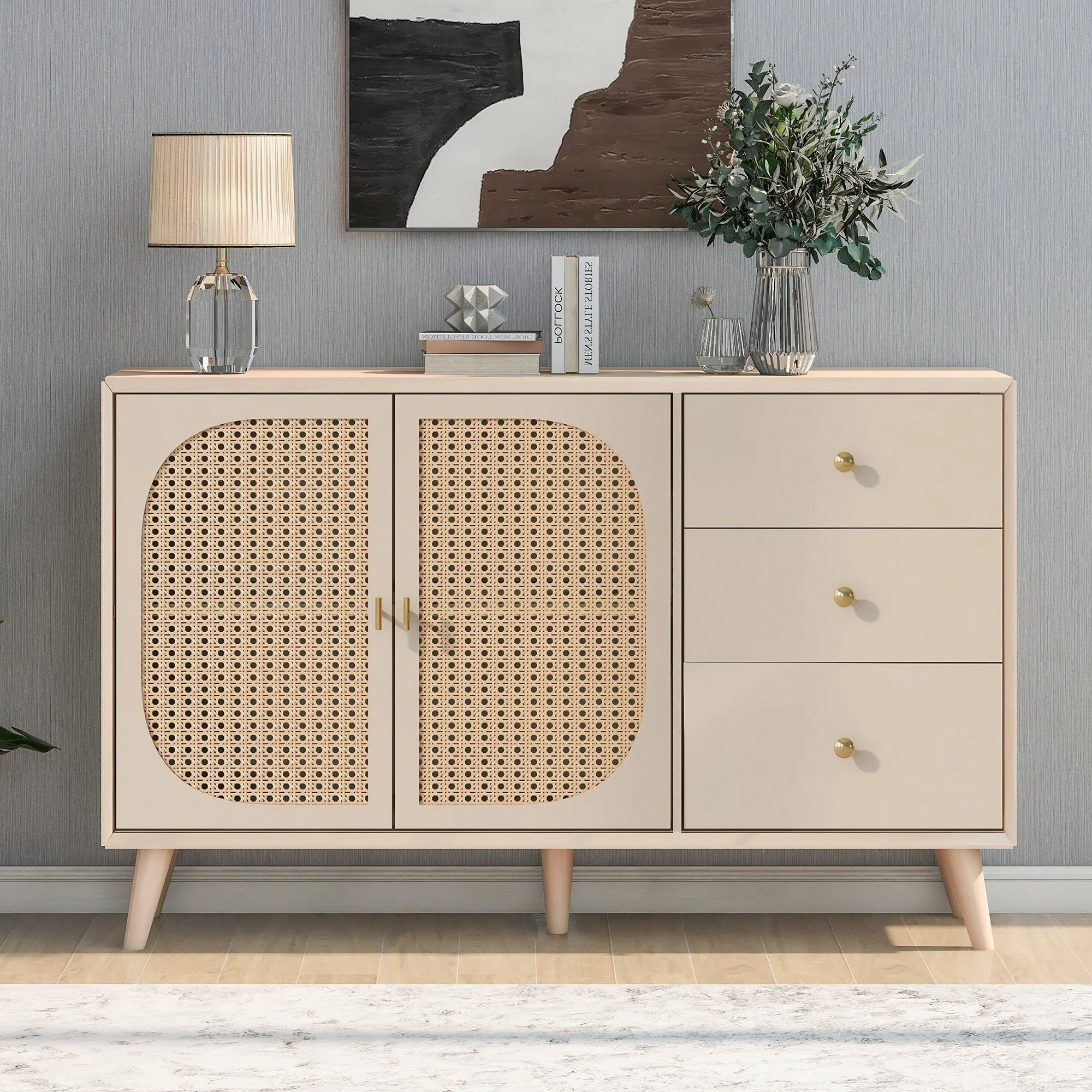 Sideboard Storage TV Table with Drawers & Doors, Large Capacity, Off-White Cream 120cm - Image 6
