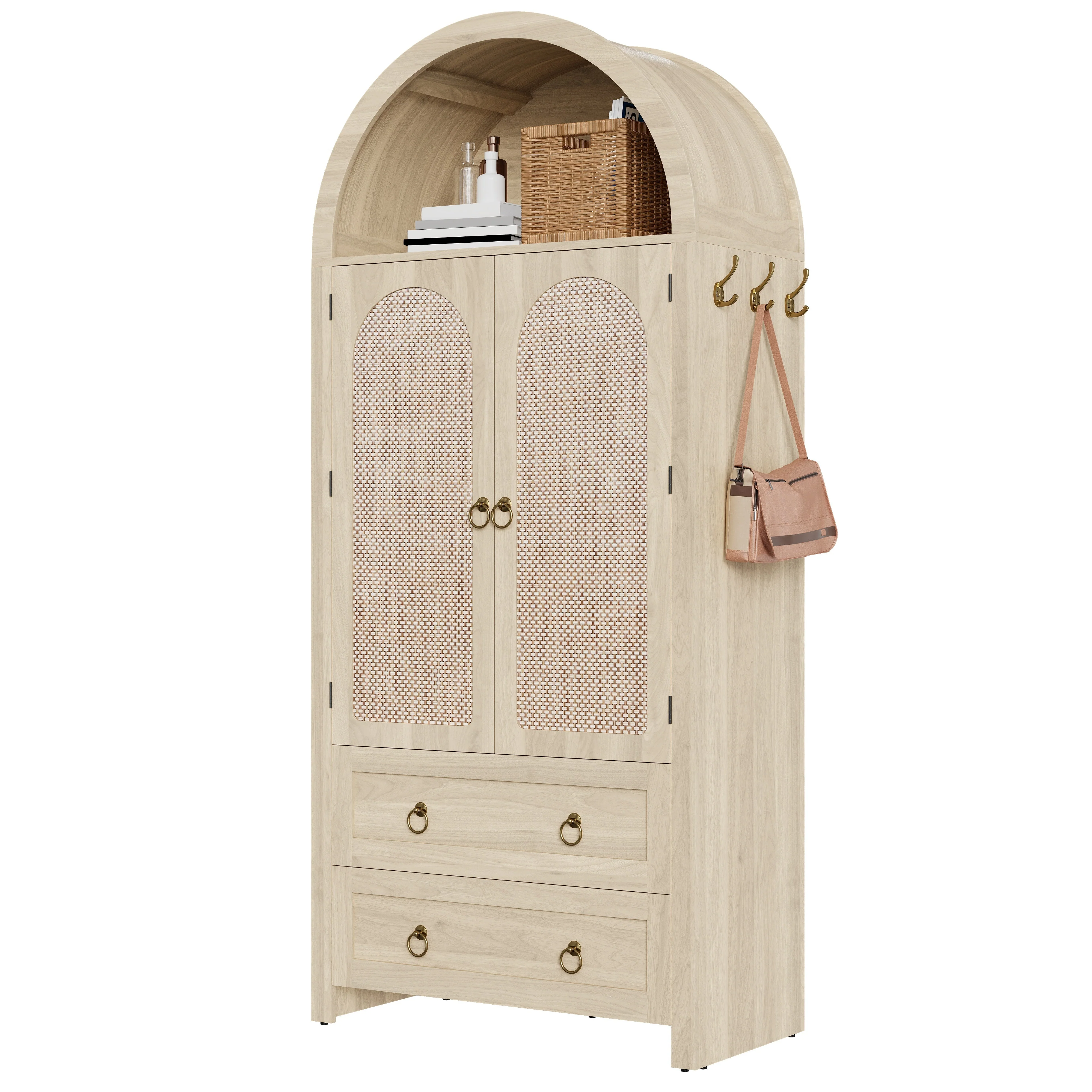 Sideboard Vintage Wickerwork Arch Double Drawer Storage Cabinet - Image 2