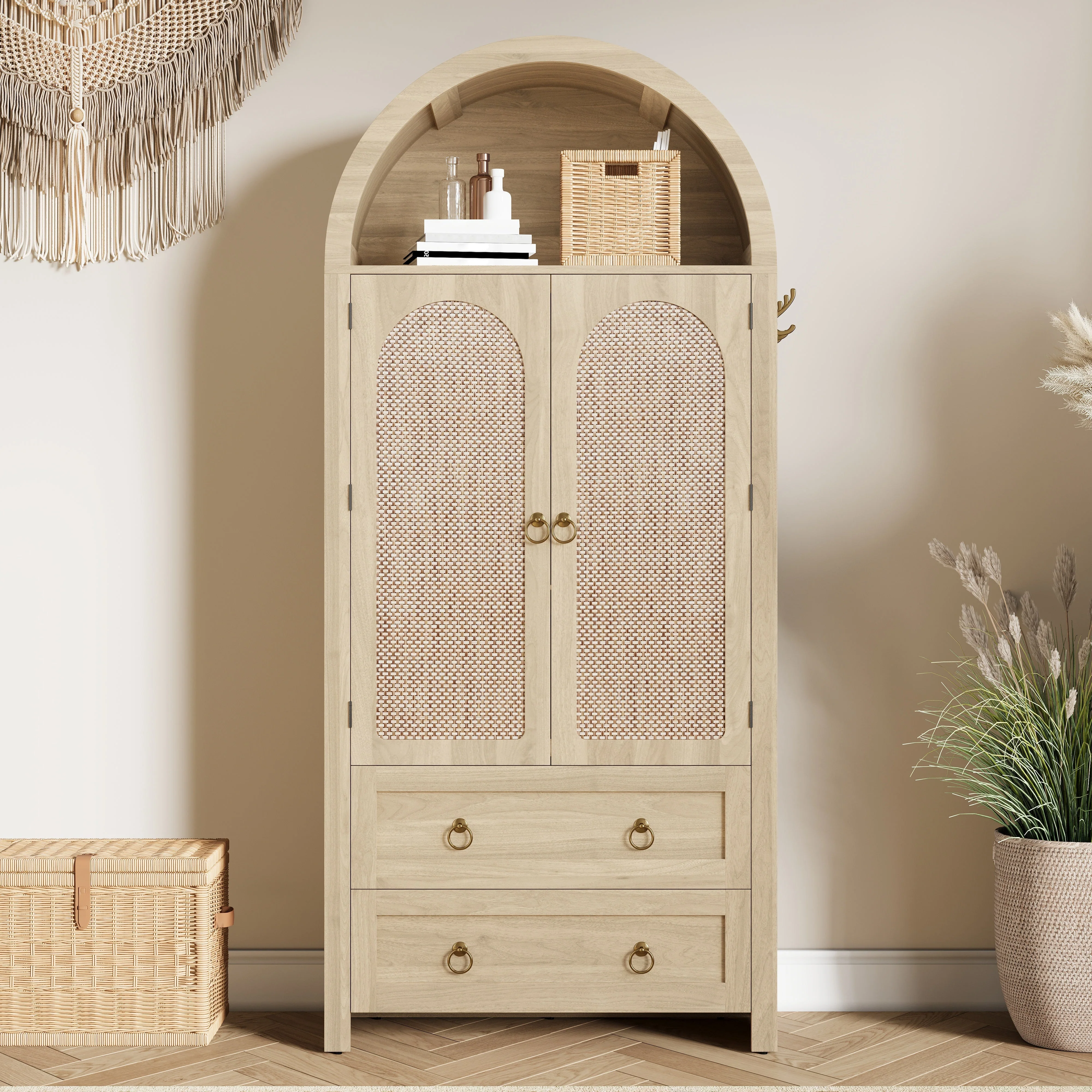 Sideboard Vintage Wickerwork Arch Double Drawer Storage Cabinet - Image 8