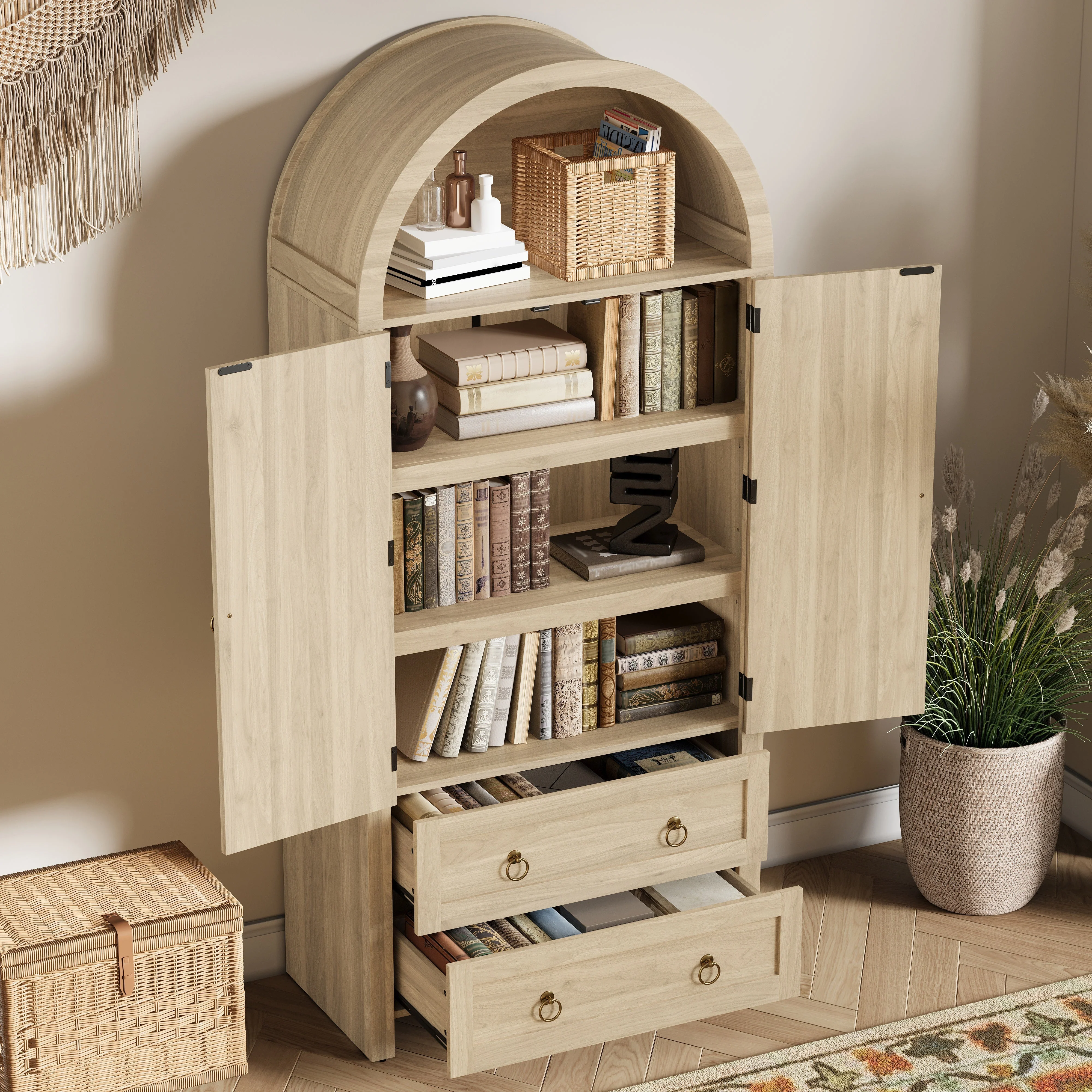 Sideboard Vintage Wickerwork Arch Double Drawer Storage Cabinet - Image 9