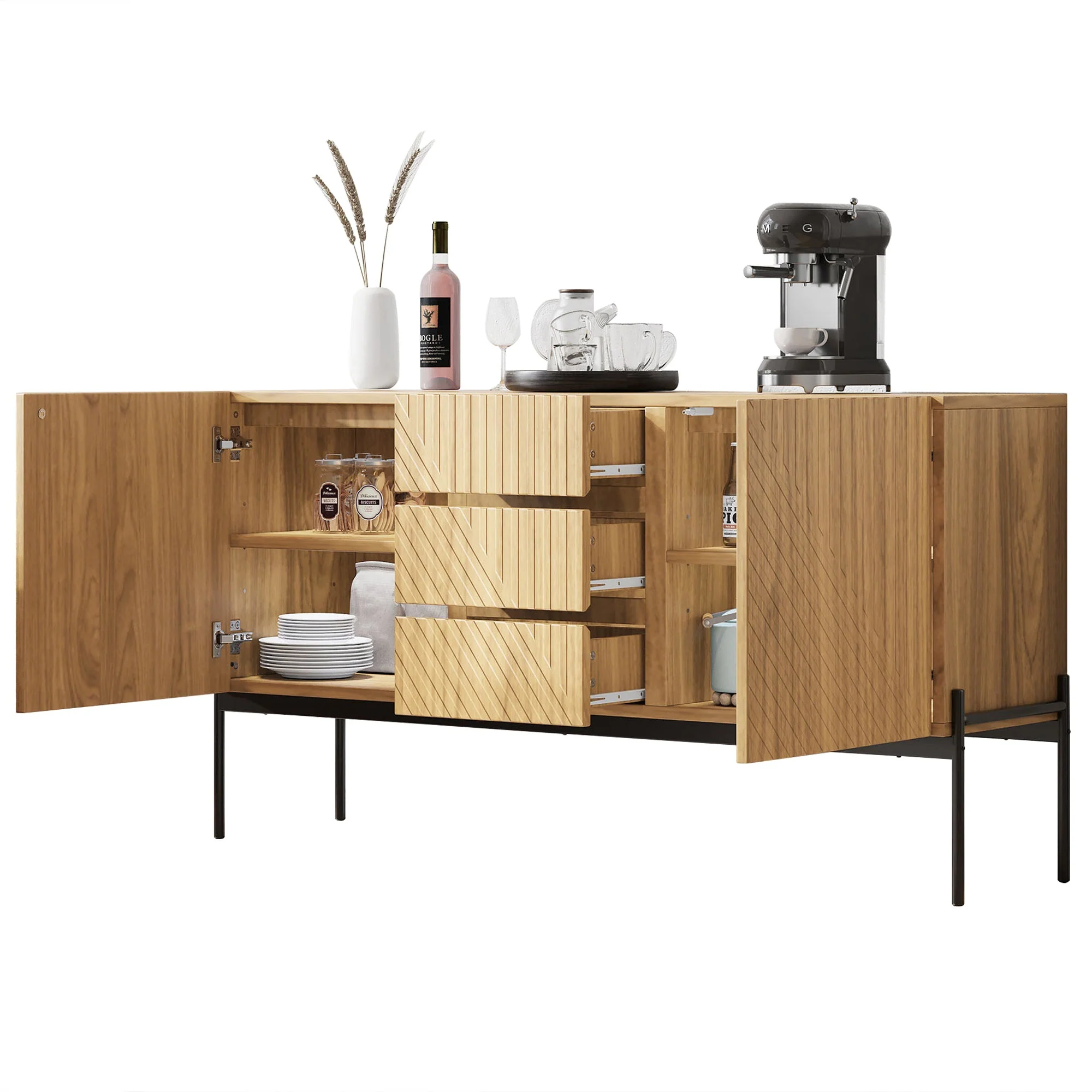 Sideboard with 2 doors and 3 drawers, metal legs - Image 10