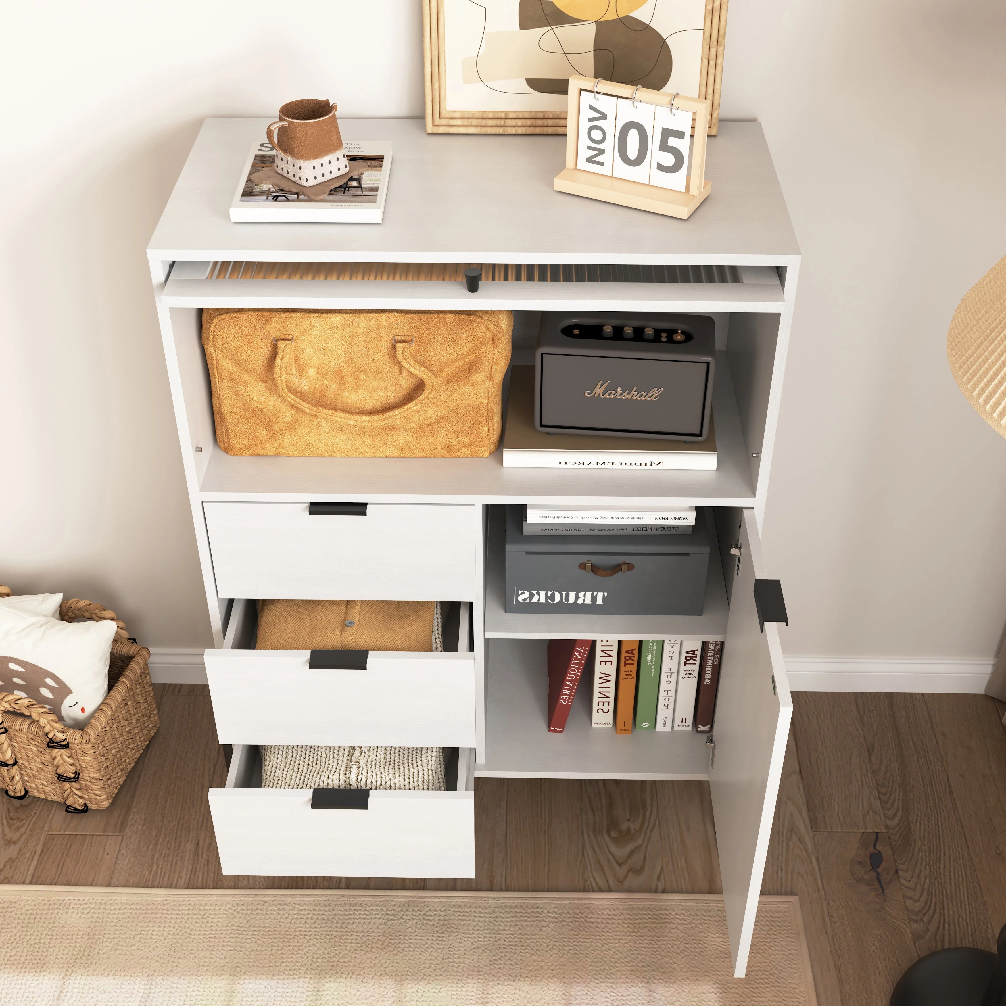 Sideboard with 3 Drawers 1 Glass Door Storage 85x40x120cm - Wooden - Image 9