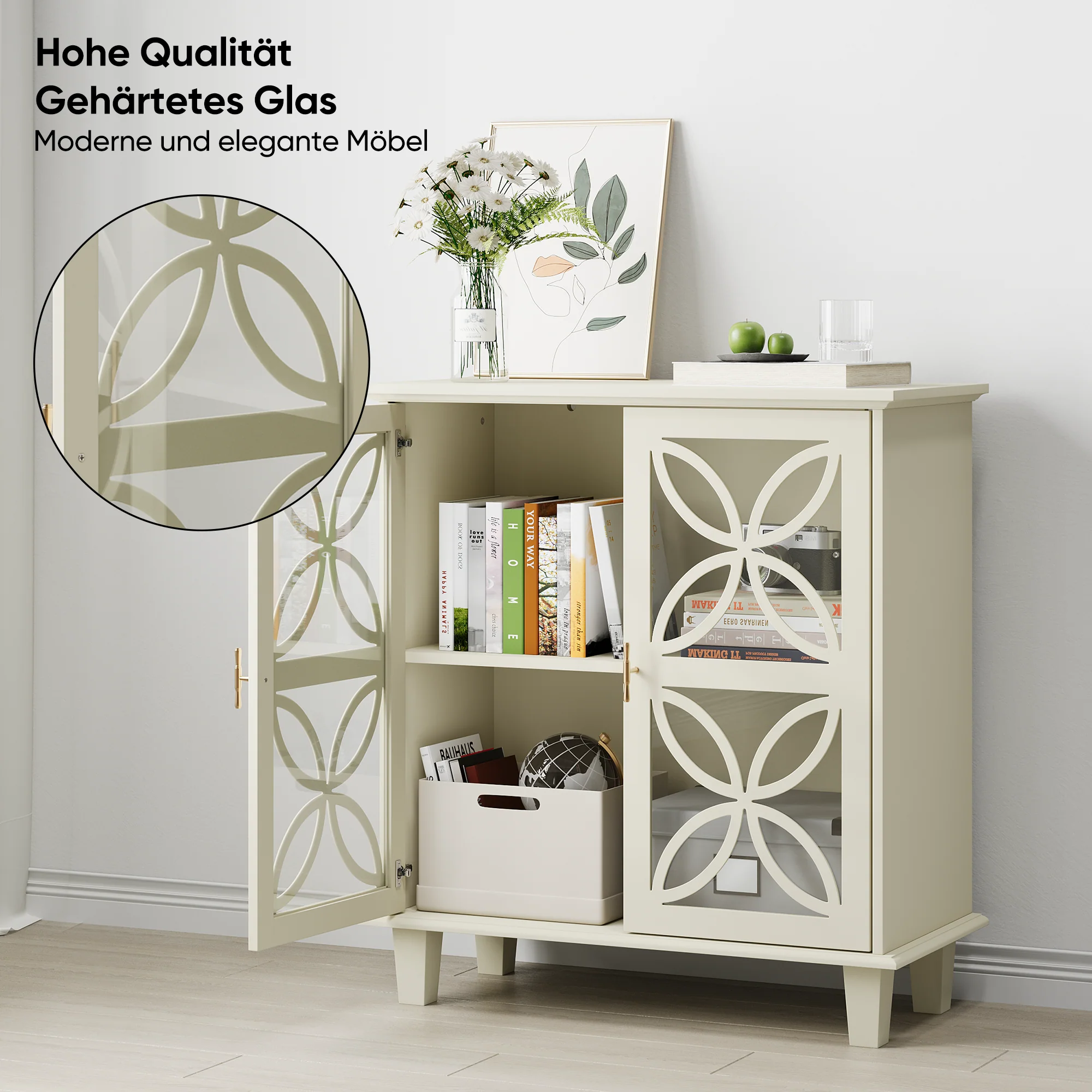 Sideboard with adjustable shelves, two doors, cream - Image 6