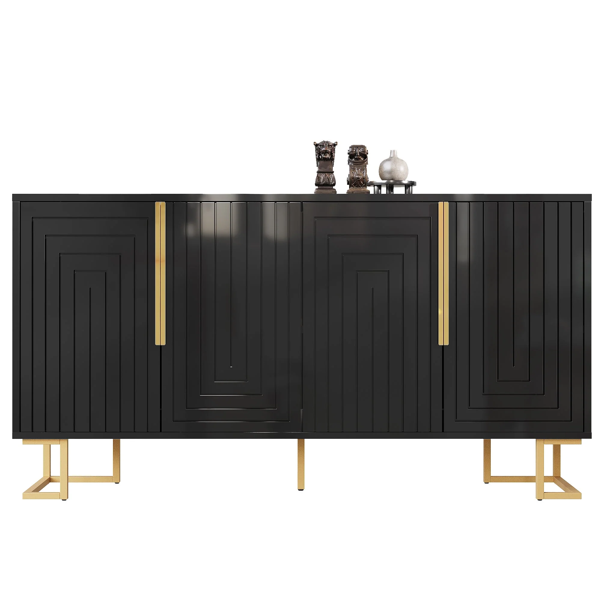 Sideboard with Geometric Design and Gold Accents, 152 x 40 x 75 cm, Black - Image 7