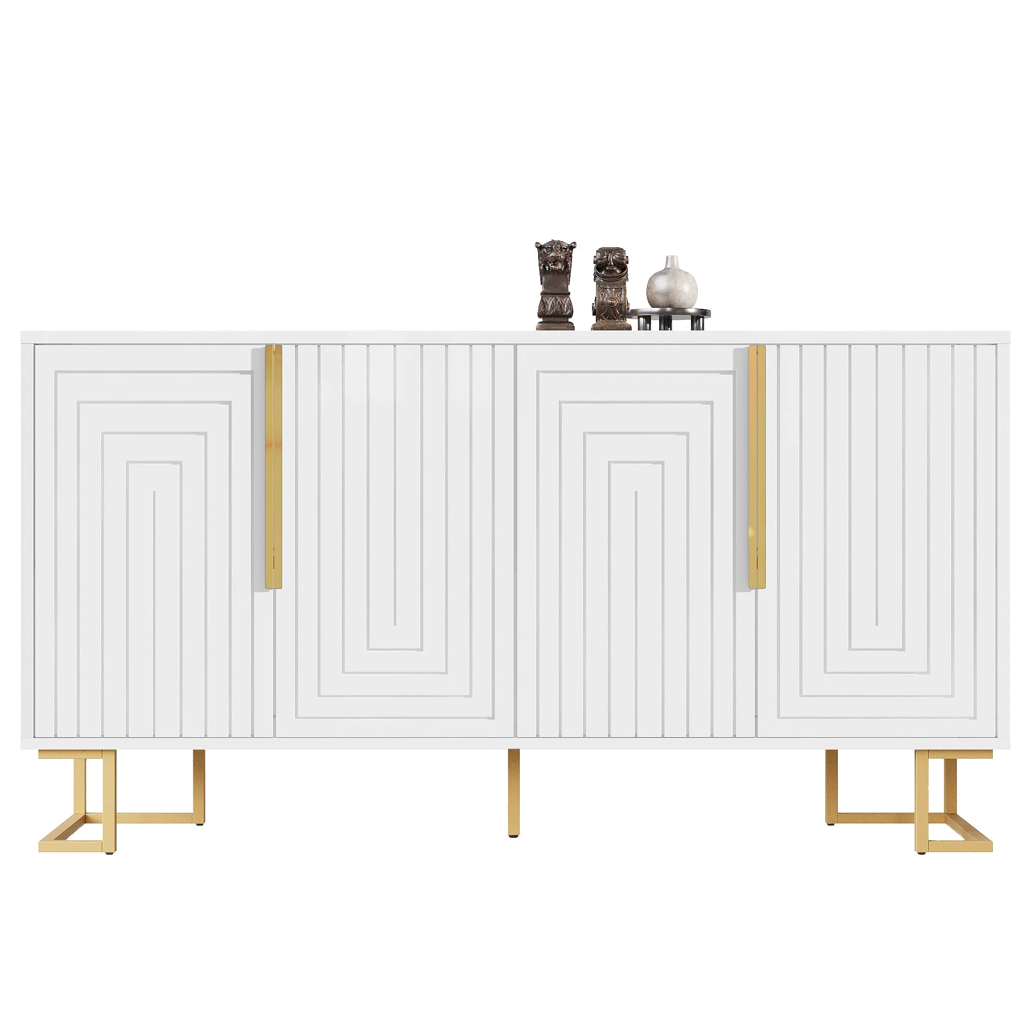 Sideboard with Geometric Design and Gold Handles, 152 x 40 x 75 cm, White - Image 10