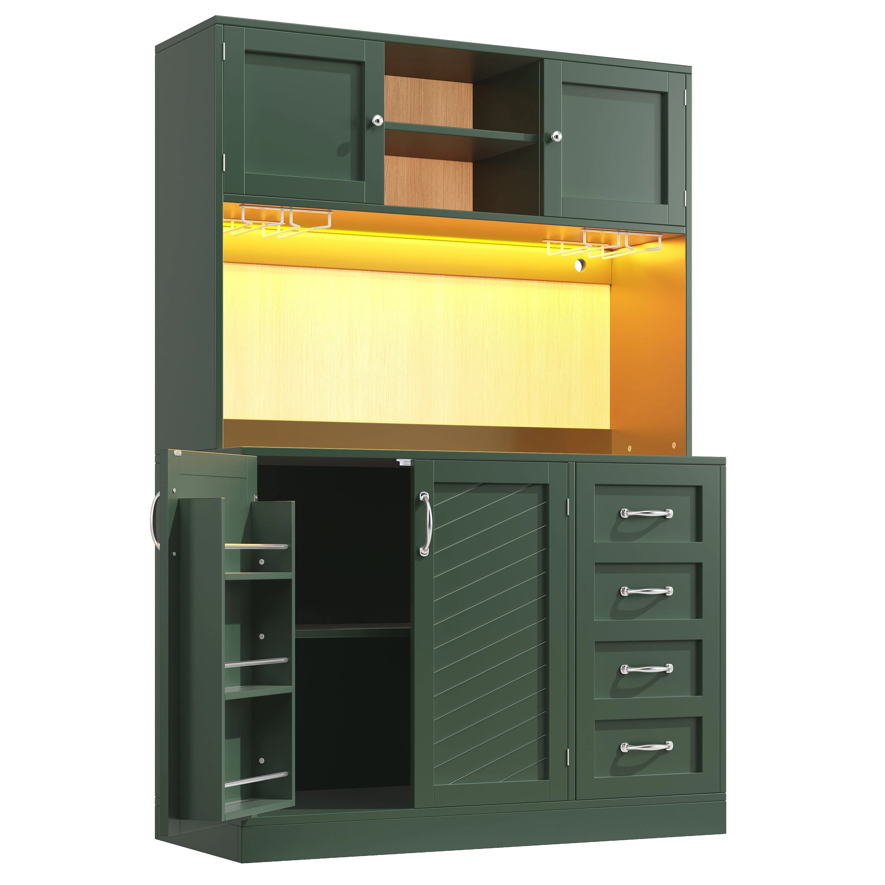 Sideboard with LED Lighting and Drink Holders, Green and White - Image 9