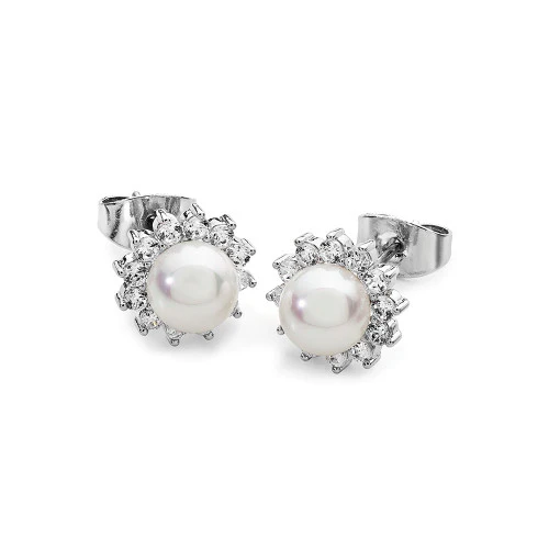 Silver Daisy Pearl Studs