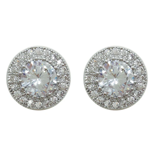 Silver Round Pave Set Earrings